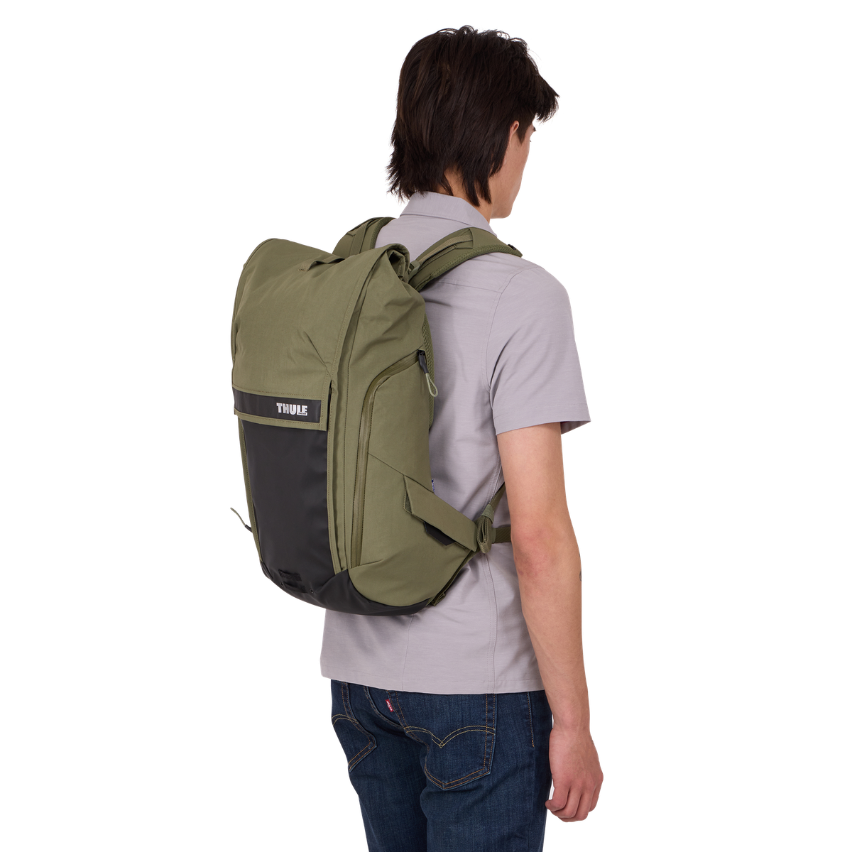 Thule Paramount Bike Commute Backpack 20L in Soft Green — lifestyle