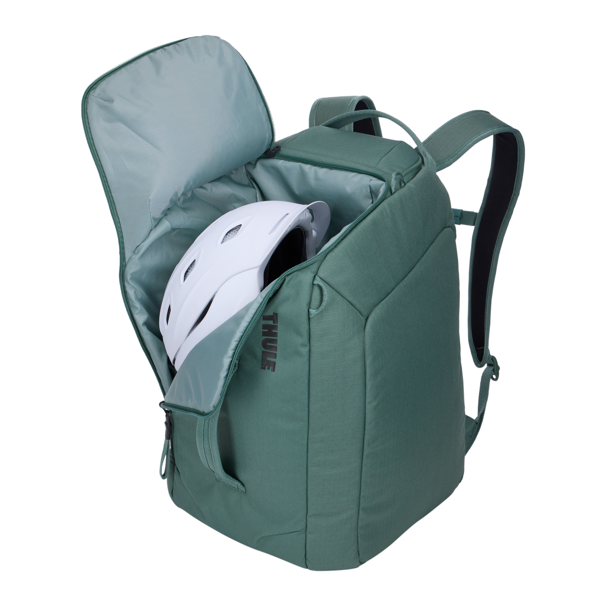 Thule RoundTrip Boot Backpack 45L in Hazy Green — interior view 2 # color_Hazy Green