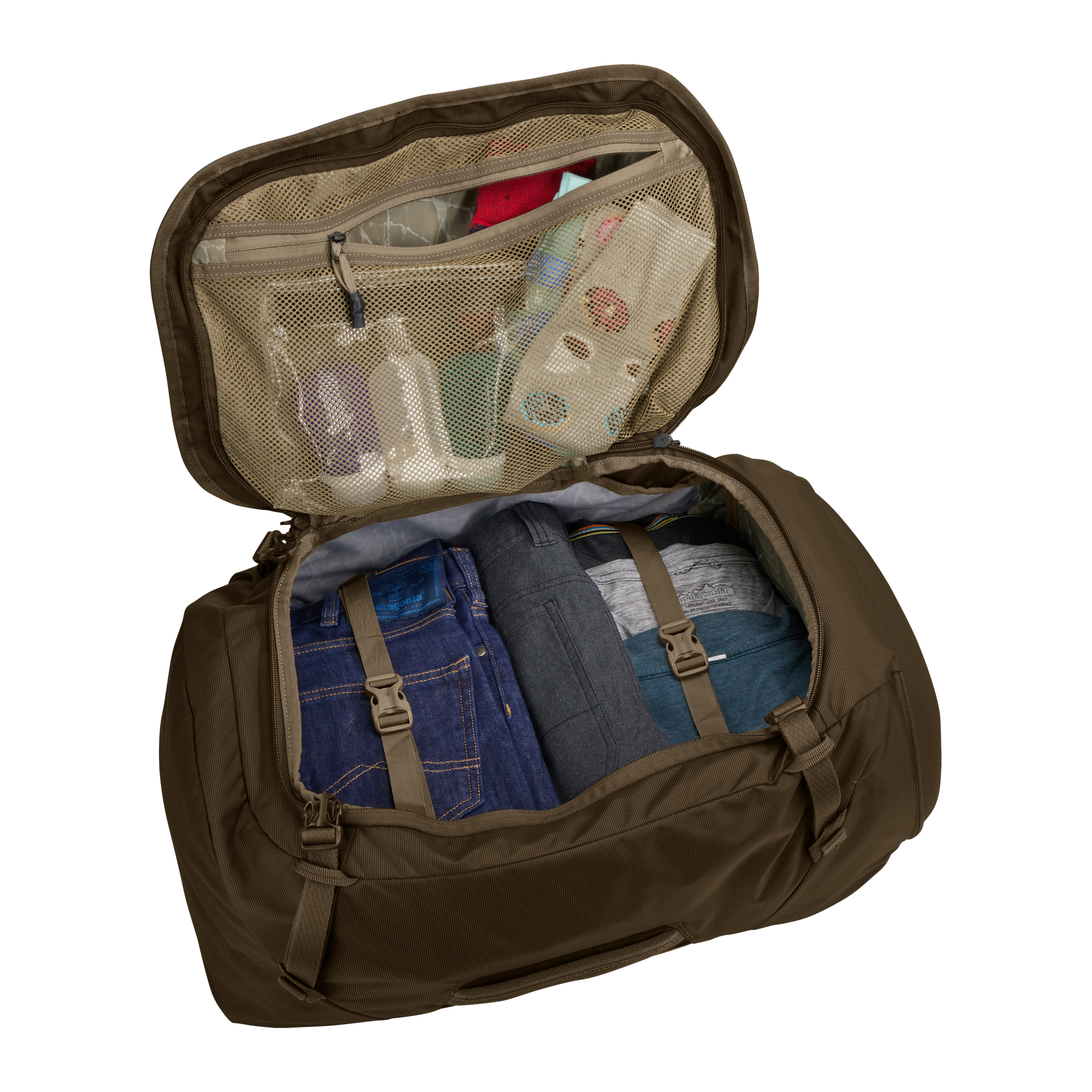 Thule Landmark 60L in Deep Khaki — interior view # color_Deep Khaki