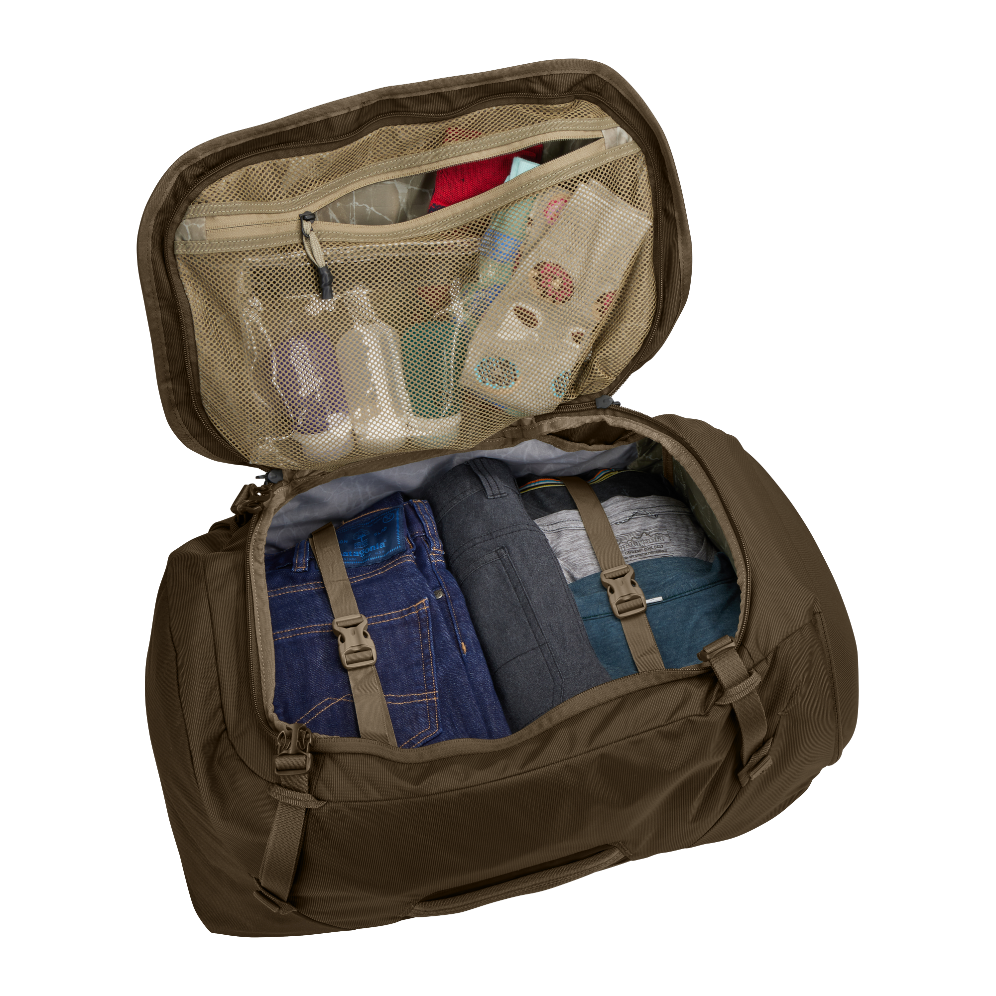 Thule Landmark 40L in Deep Khaki — interior view # color_Deep Khaki