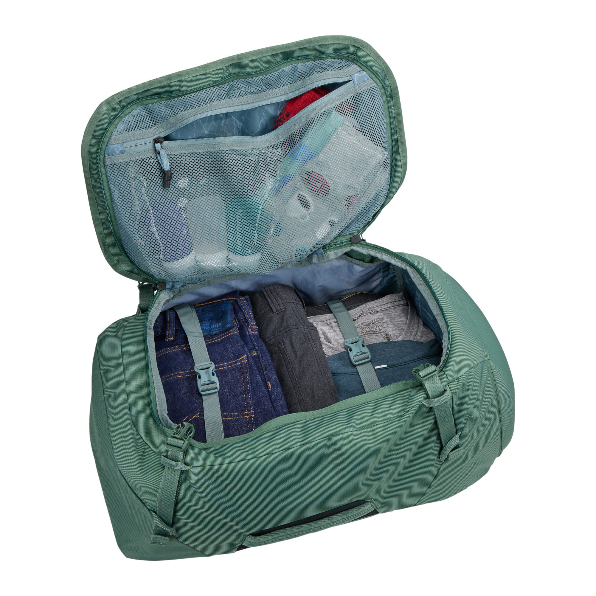 Thule Landmark 40L in Hazy Green — interior view # color_Hazy Green