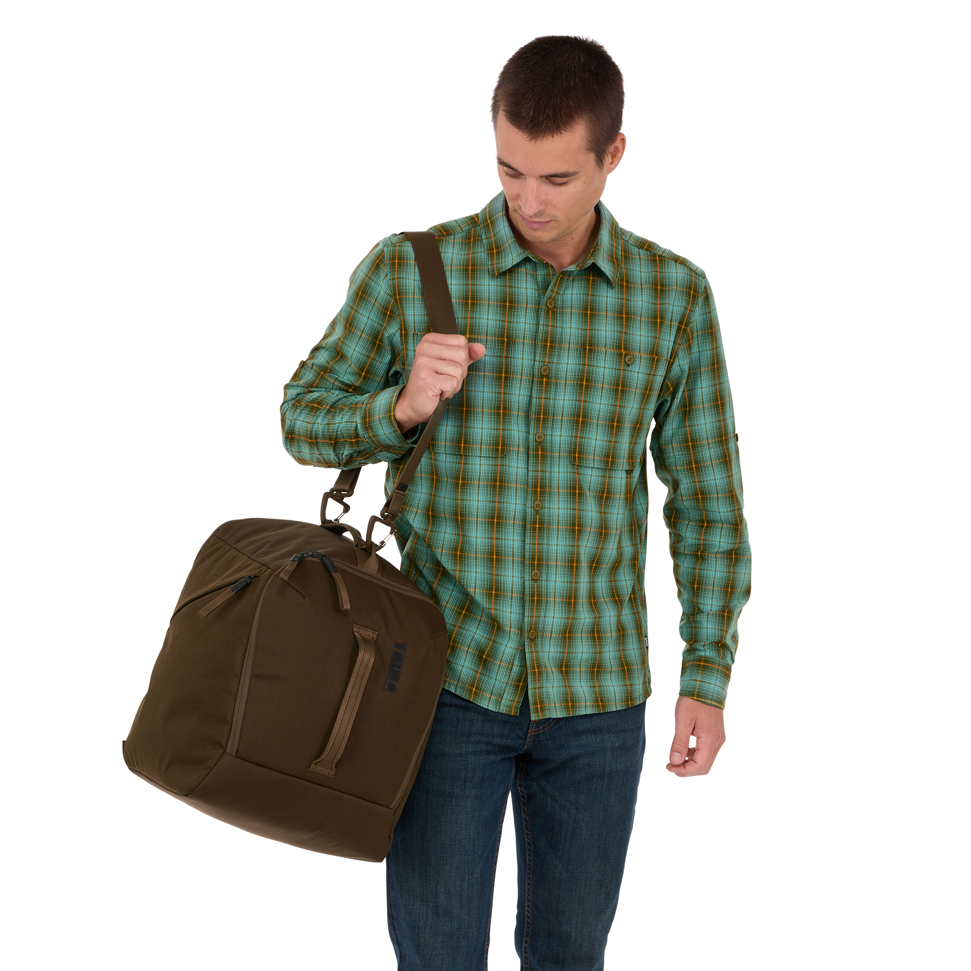 Thule RoundTrip Boot Bag 35L in Deep Khaki — lifestyle # color_Deep Khaki