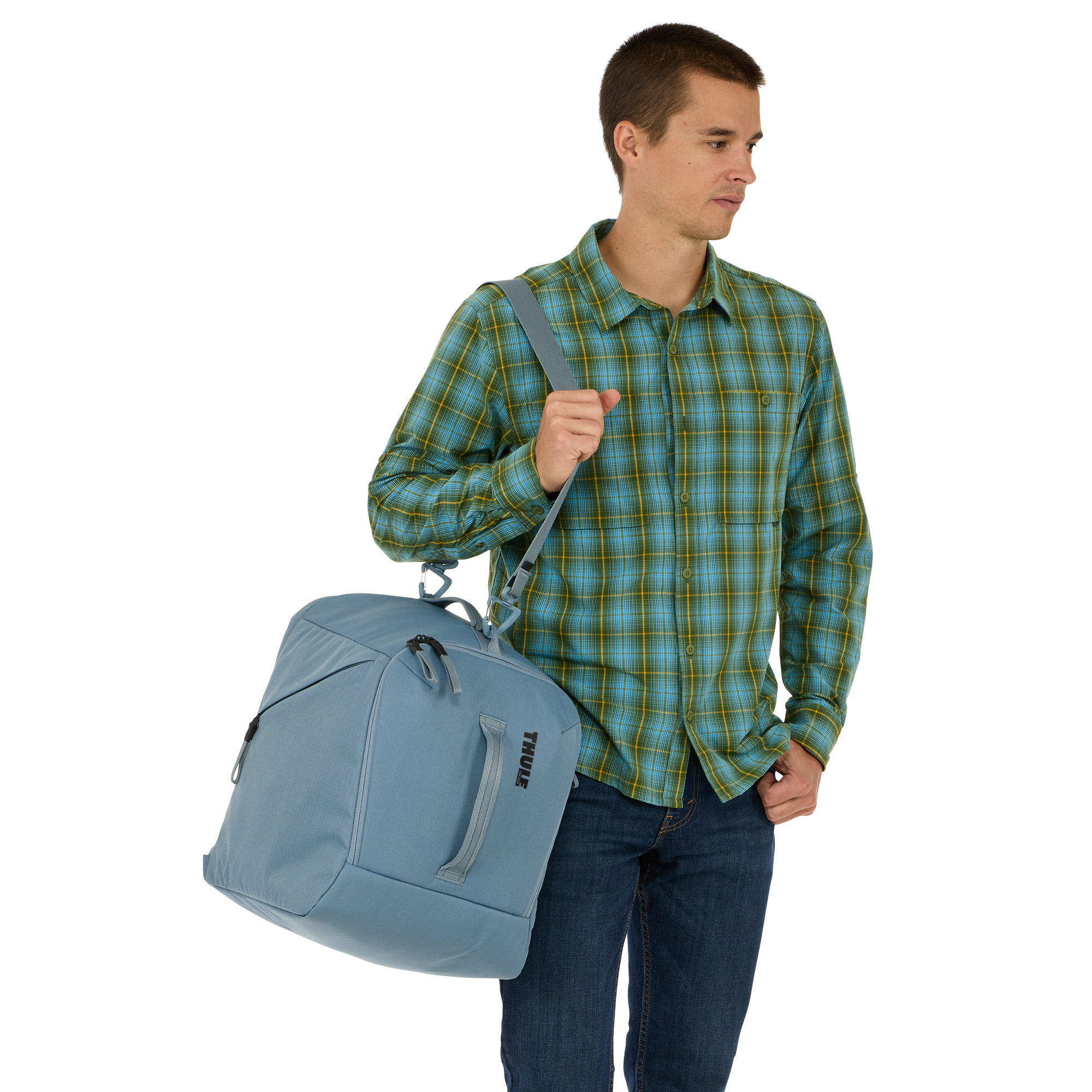 Thule RoundTrip Boot Bag 35L in Mid Blue — lifestyle # color_Mid Blue