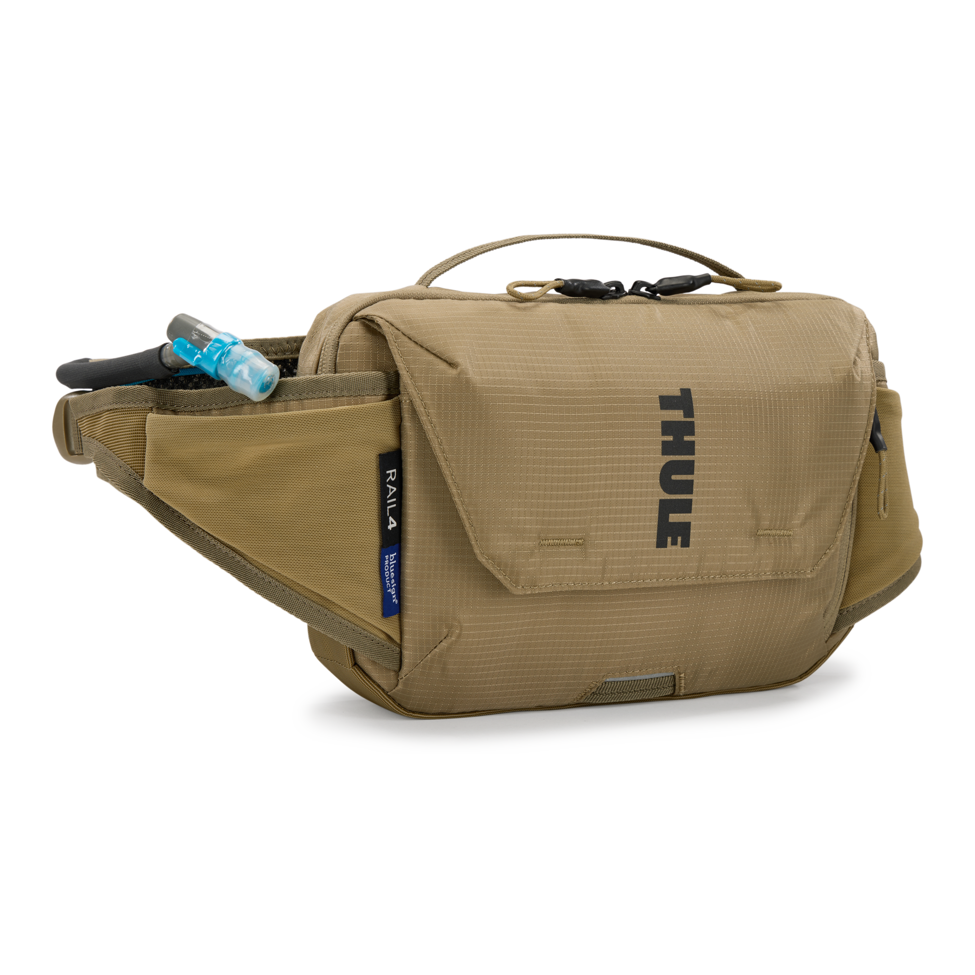 Thule Rail Hydration Hip Pack 4L in Faded Khaki — front view # color_Faded Khaki