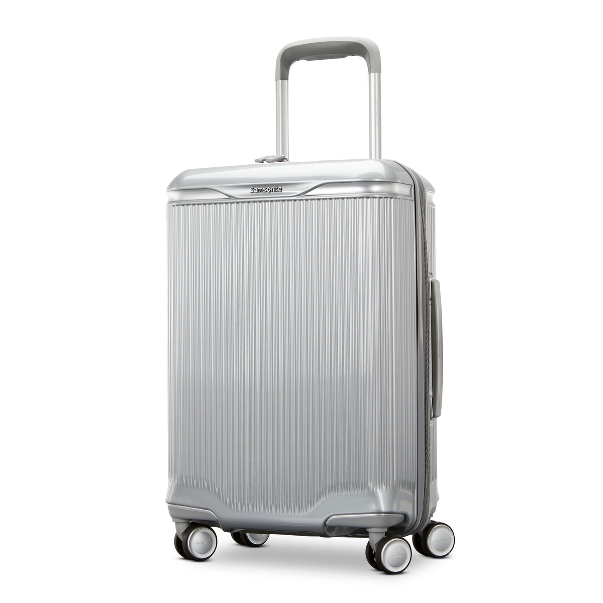 Samsonite Silhouette 18 Hard Side Spinner - Carry On in Metallic Silver — front view # color_Metallic Silver