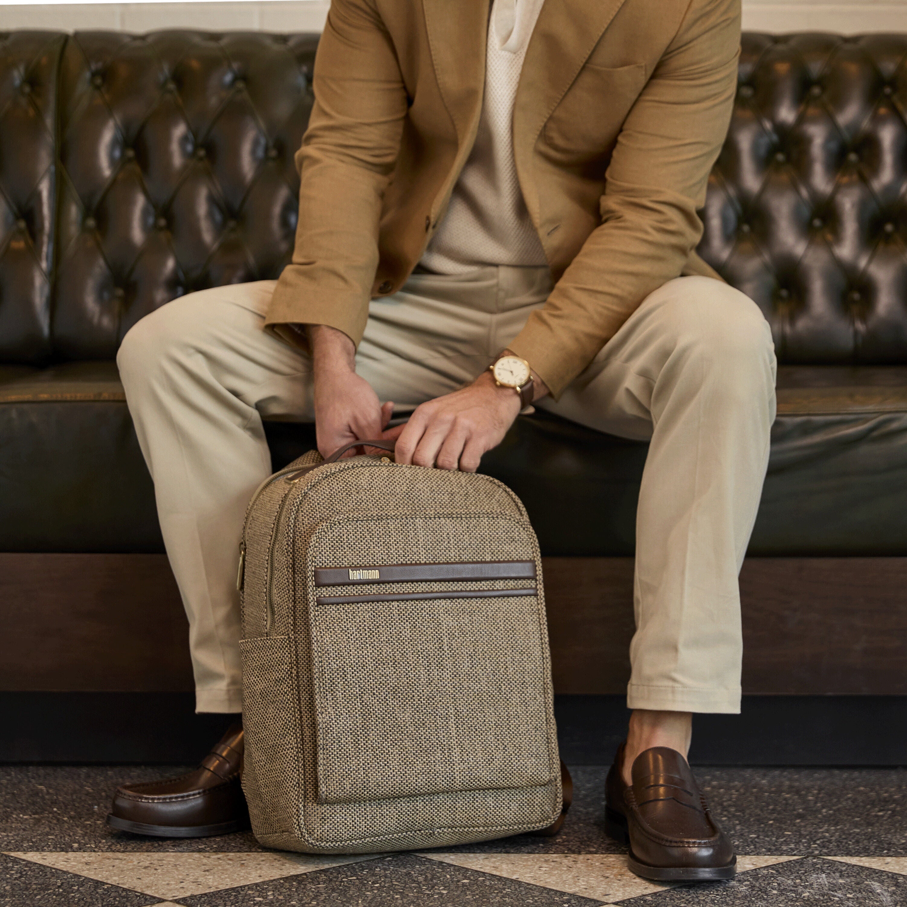 Hartmann Tweed Travel Backpack in Tweed/Natural Leather — angle view 4
