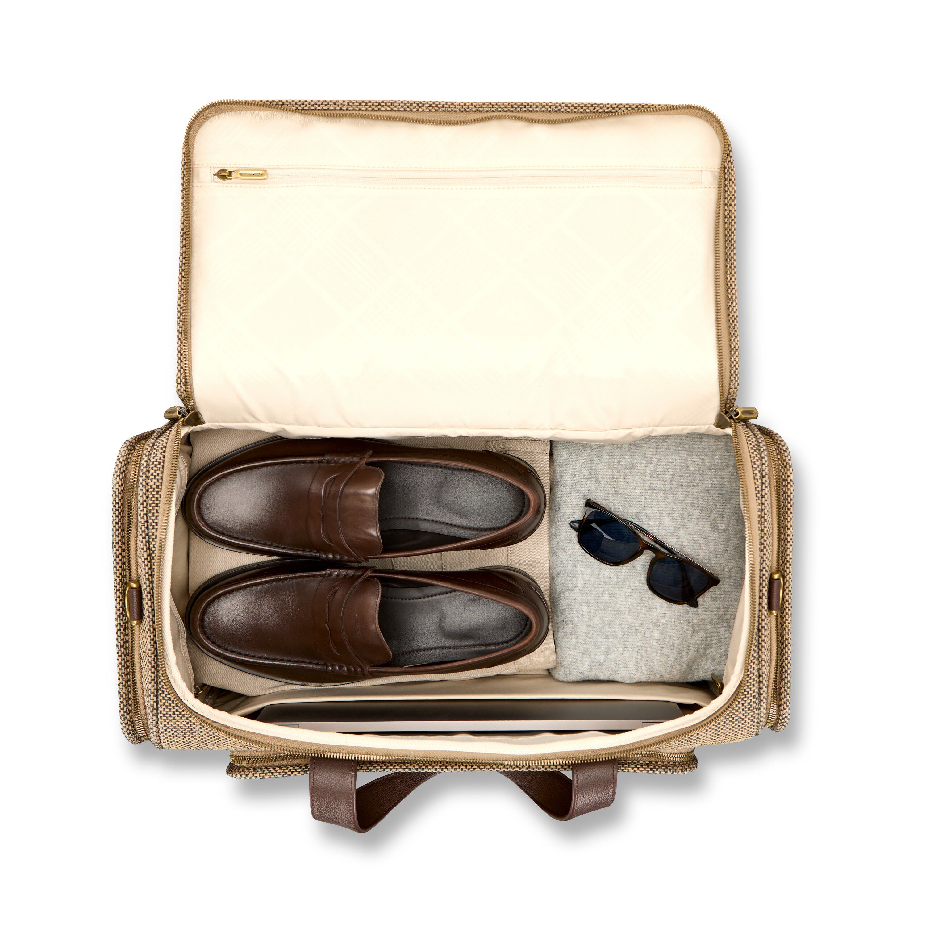 Hartmann Tweed Travel Duffel in Tweed/Natural Leather — interior view