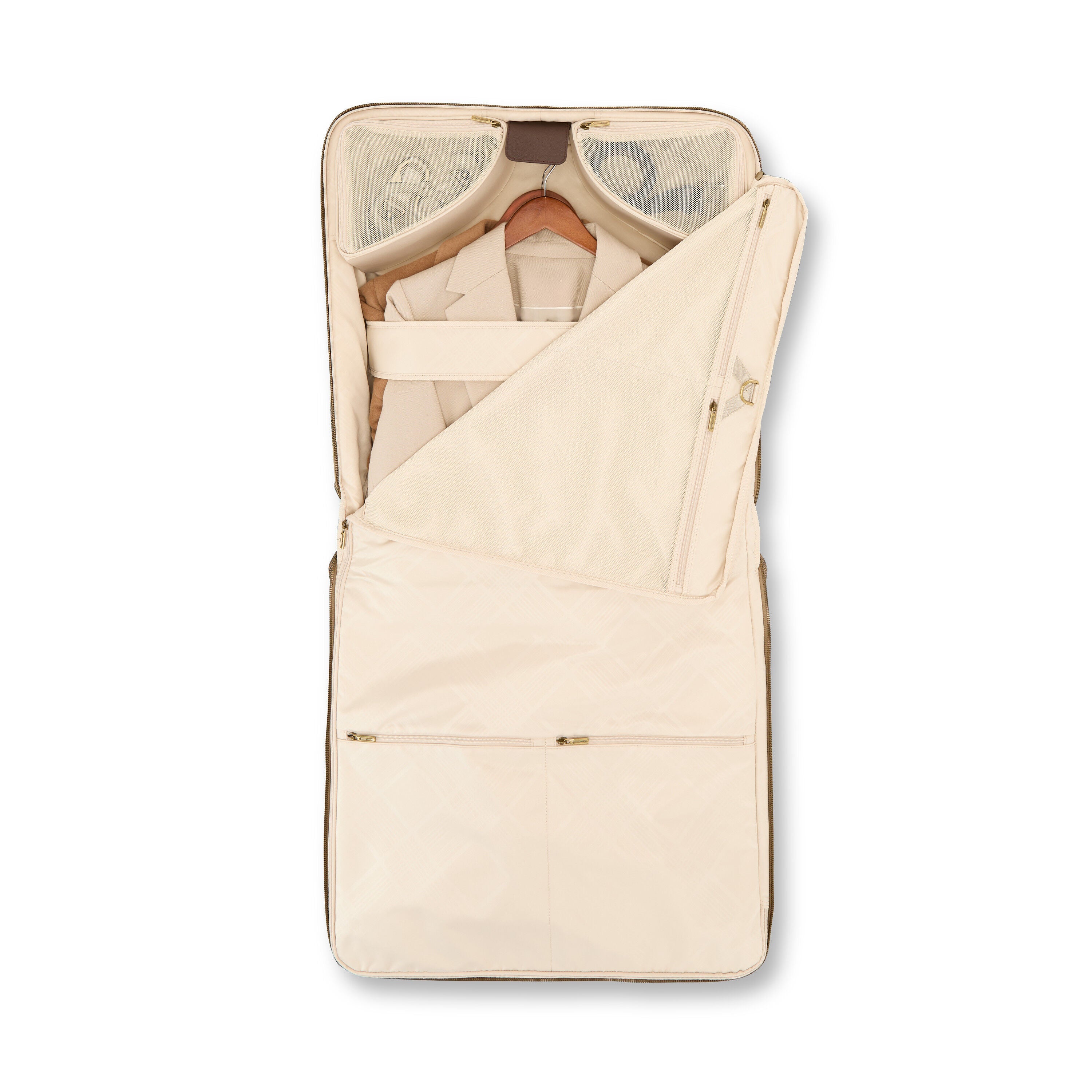 Hartmann Tweed Wheeled Garment Bag in Tweed/Natural Leather — interior view