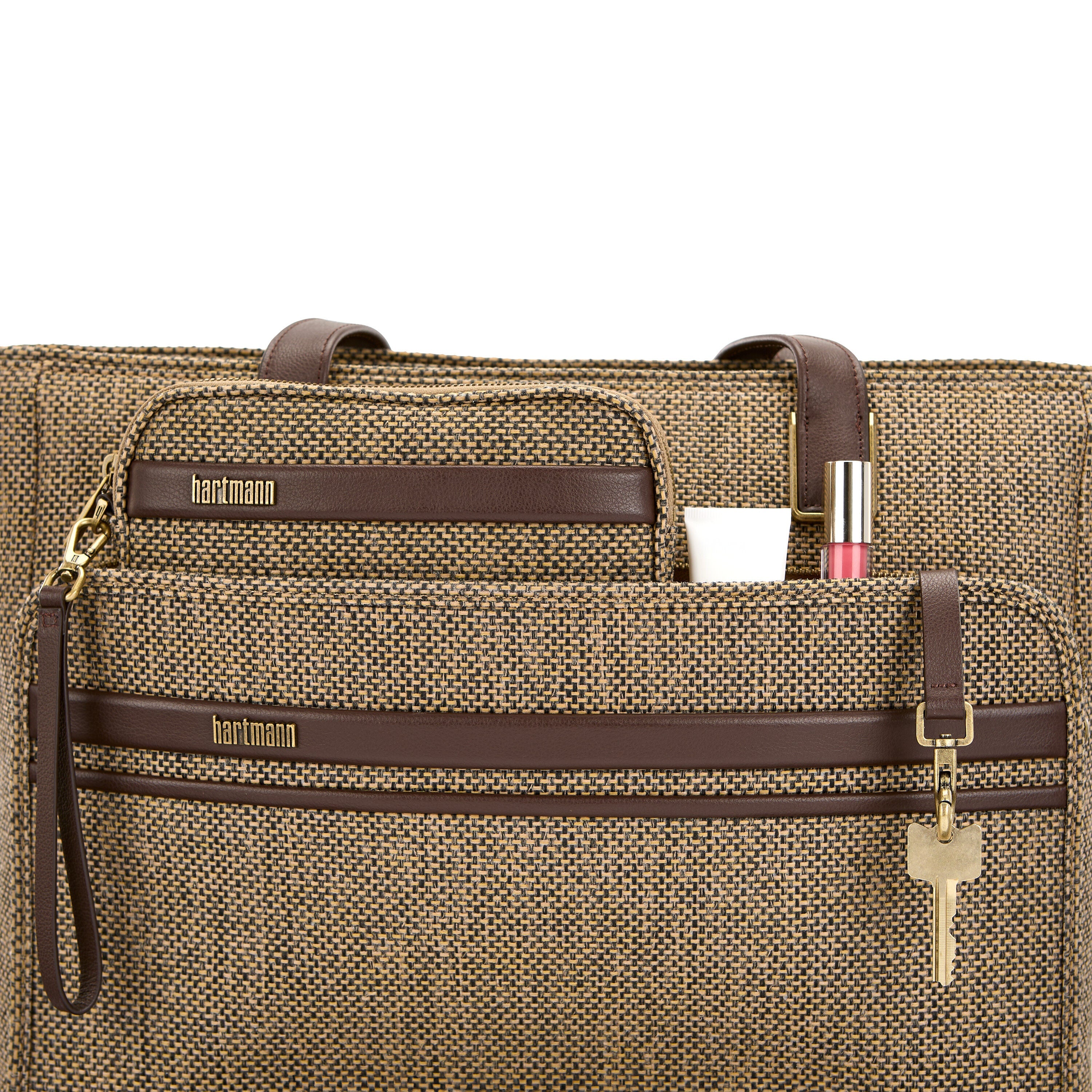 Hartmann Tweed Carryall Tote in Tweed/Natural Leather — angle view 2