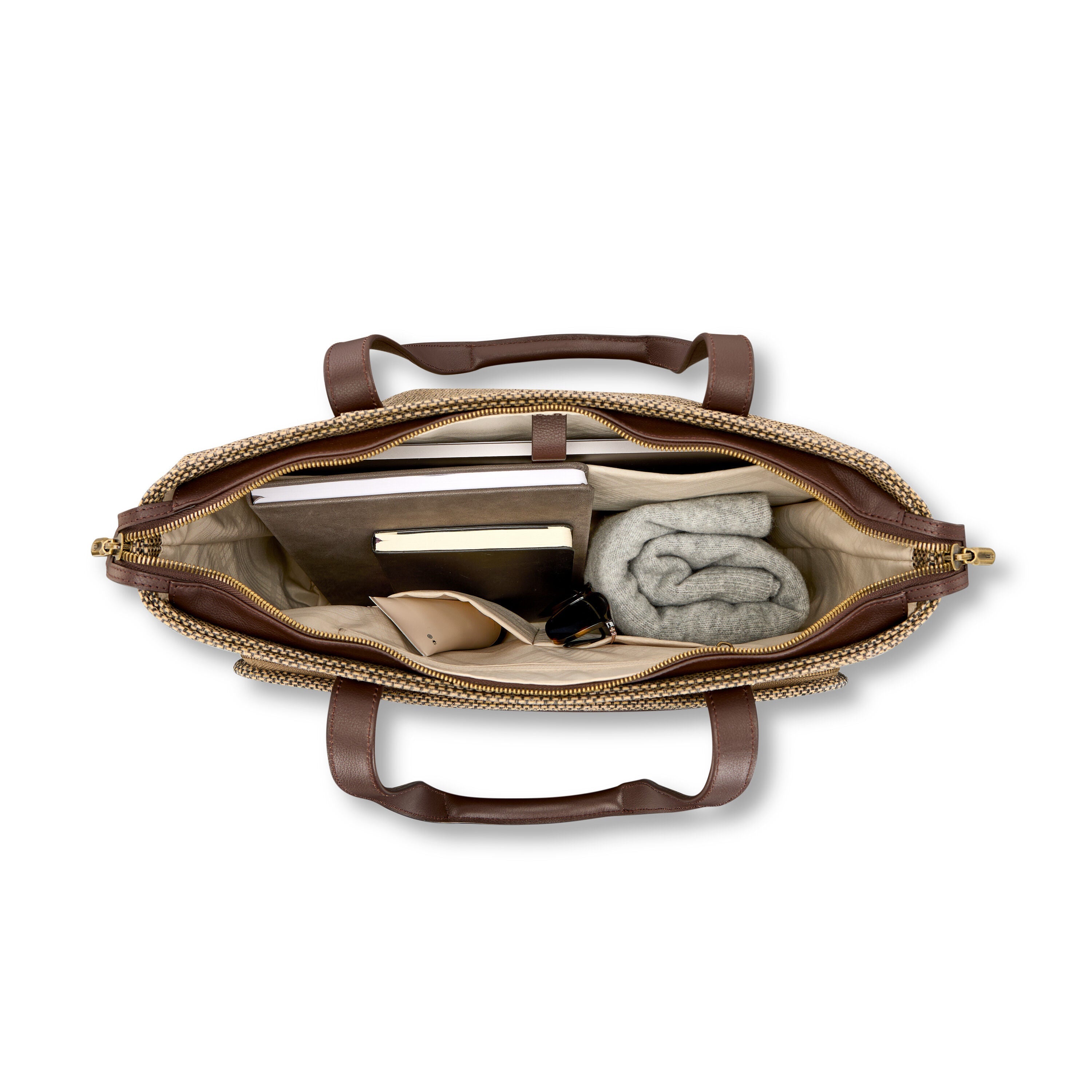 Hartmann Tweed Carryall Tote in Tweed/Natural Leather — interior view
