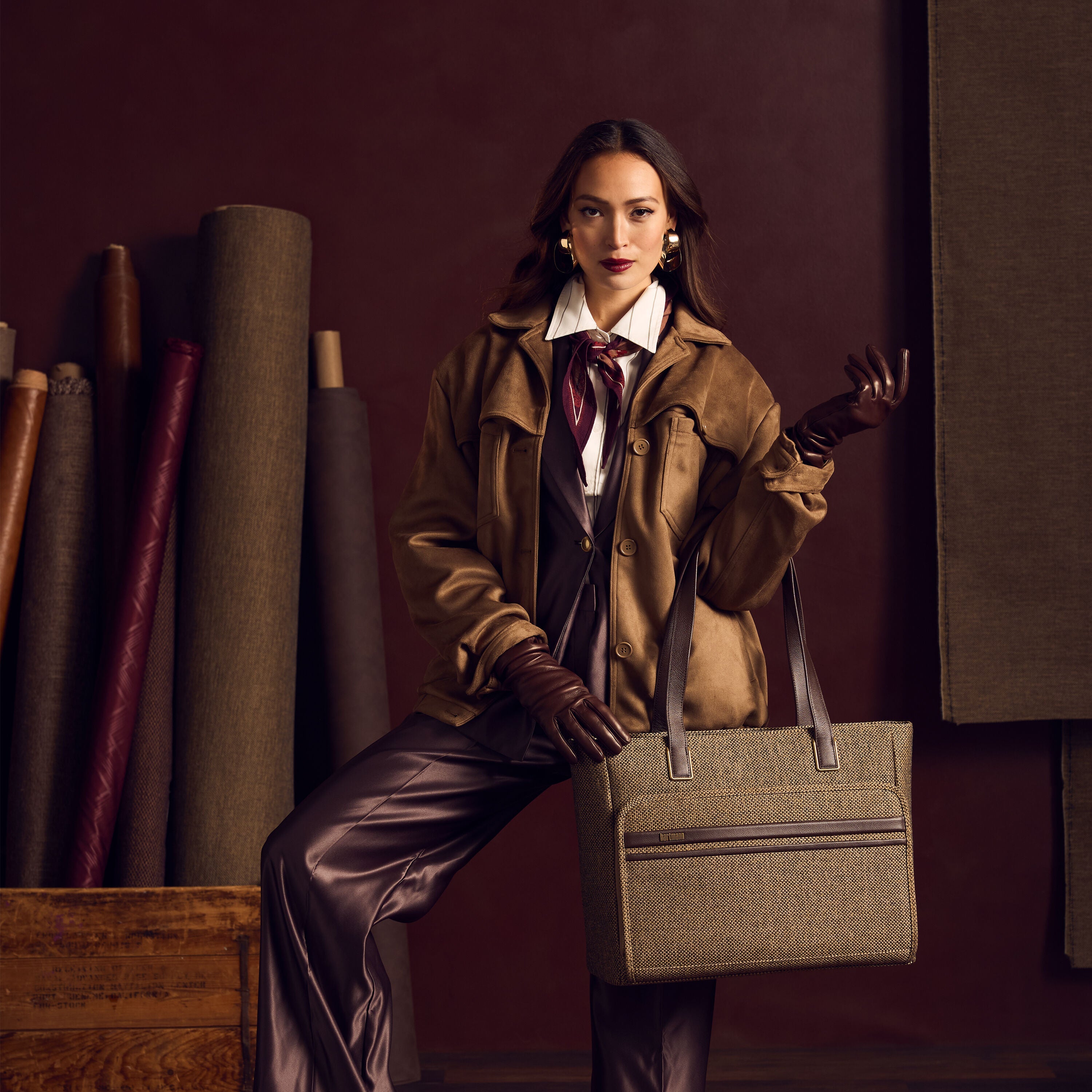 Hartmann Tweed Carryall Tote in Tweed/Natural Leather — angle view 1