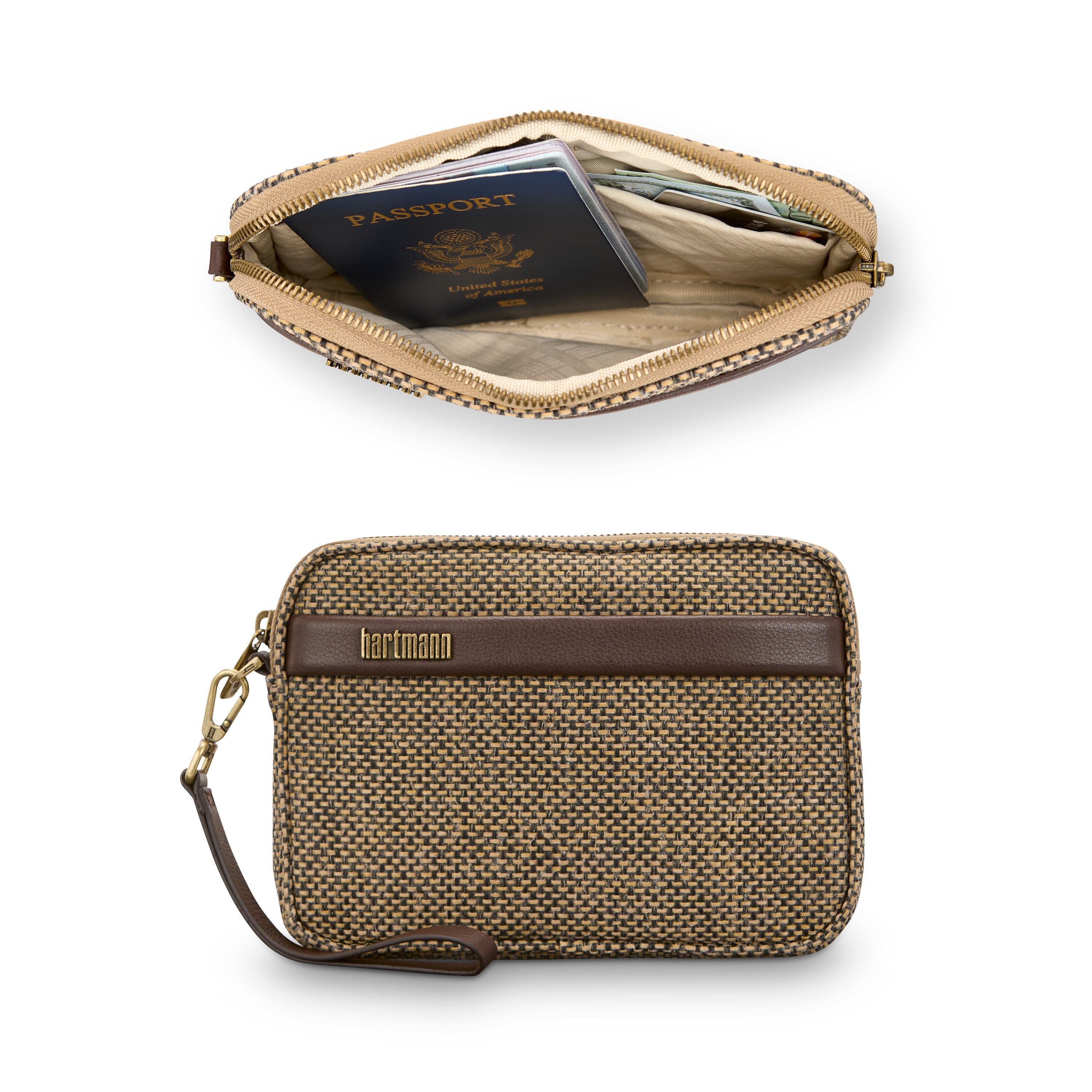 Hartmann Tweed Carryall Tote in Tweed/Natural Leather — angle view 3