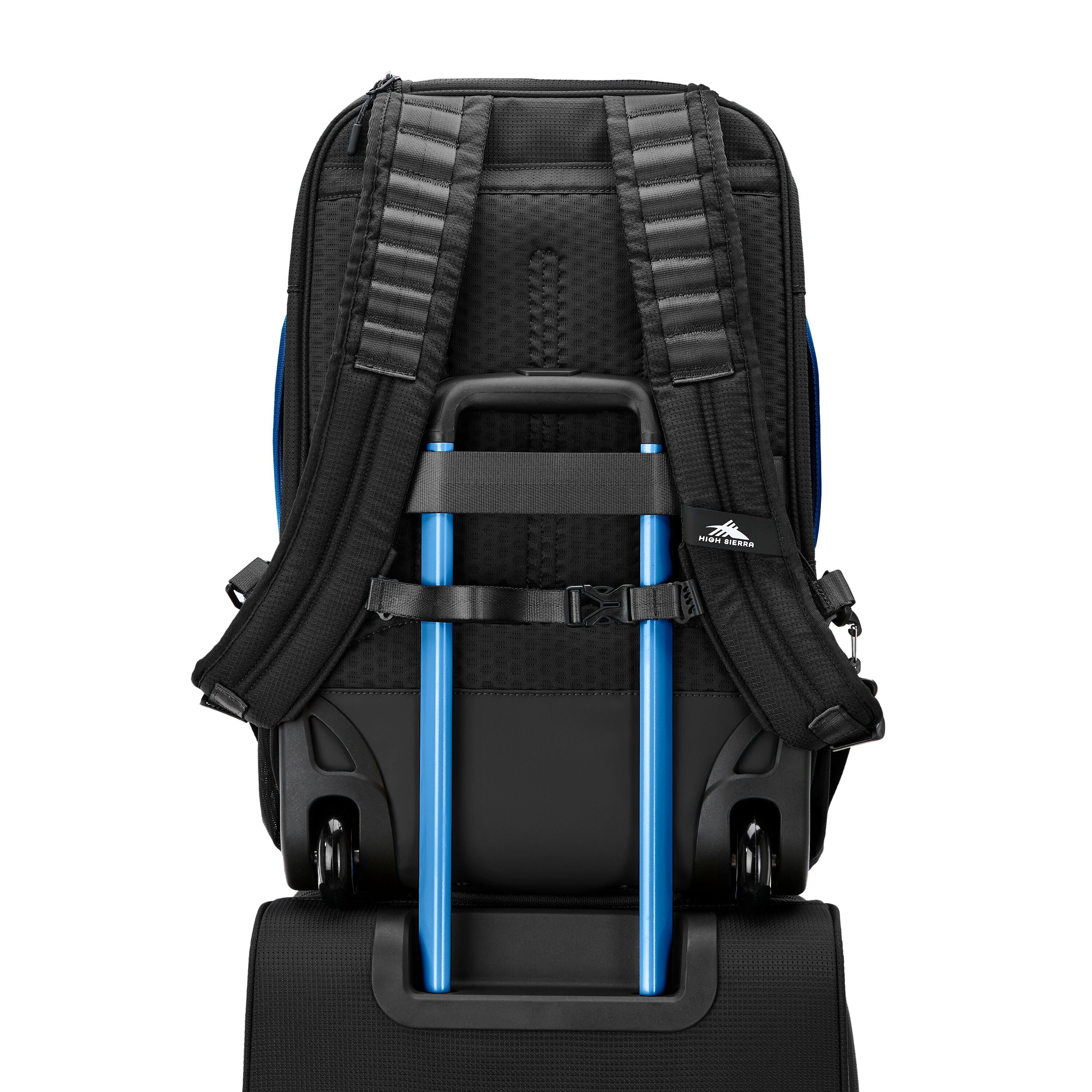 High Sierra Hi-Life 3-in-1 Convertible Wheeled Backpack in Black Blue — angle view 4