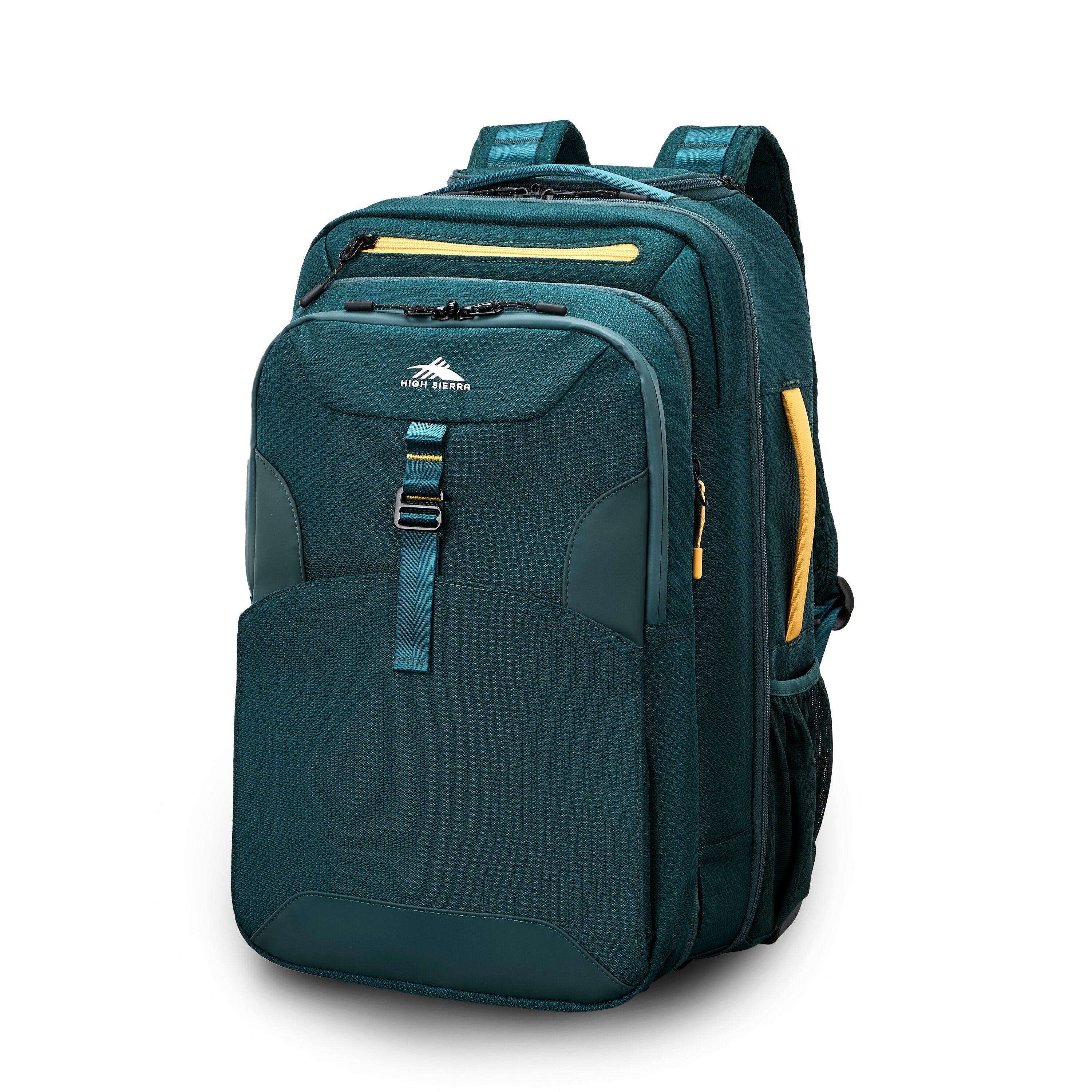 High Sierra Hi-Life 3-in-1 Convertible Wheeled Backpack in Green Yellow — angle view 1