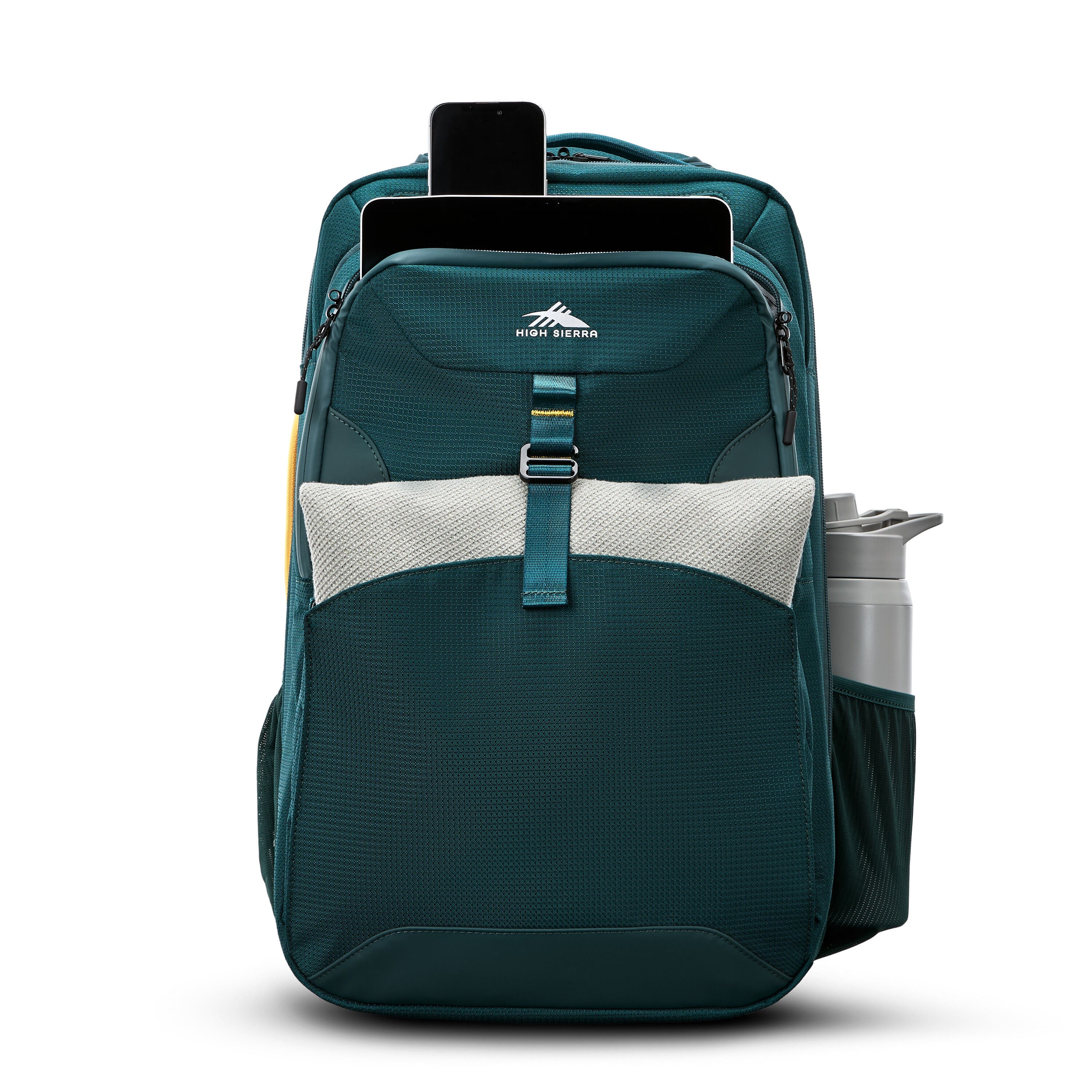 High Sierra Hi-Life 3-in-1 Convertible Wheeled Backpack in Green Yellow — angle view 2