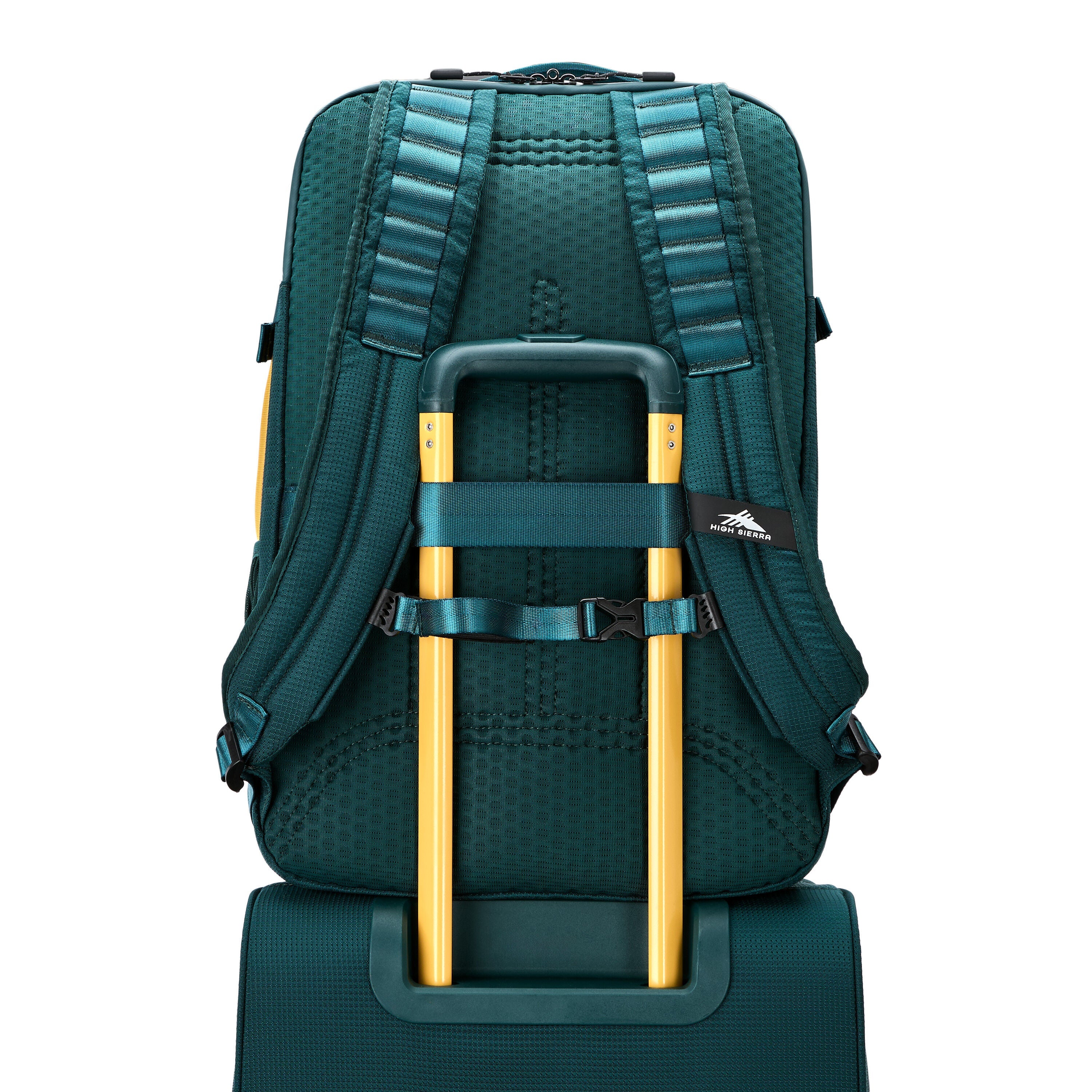 High Sierra Hi-Life Travel Backpack in Green Yellow — angle view 3