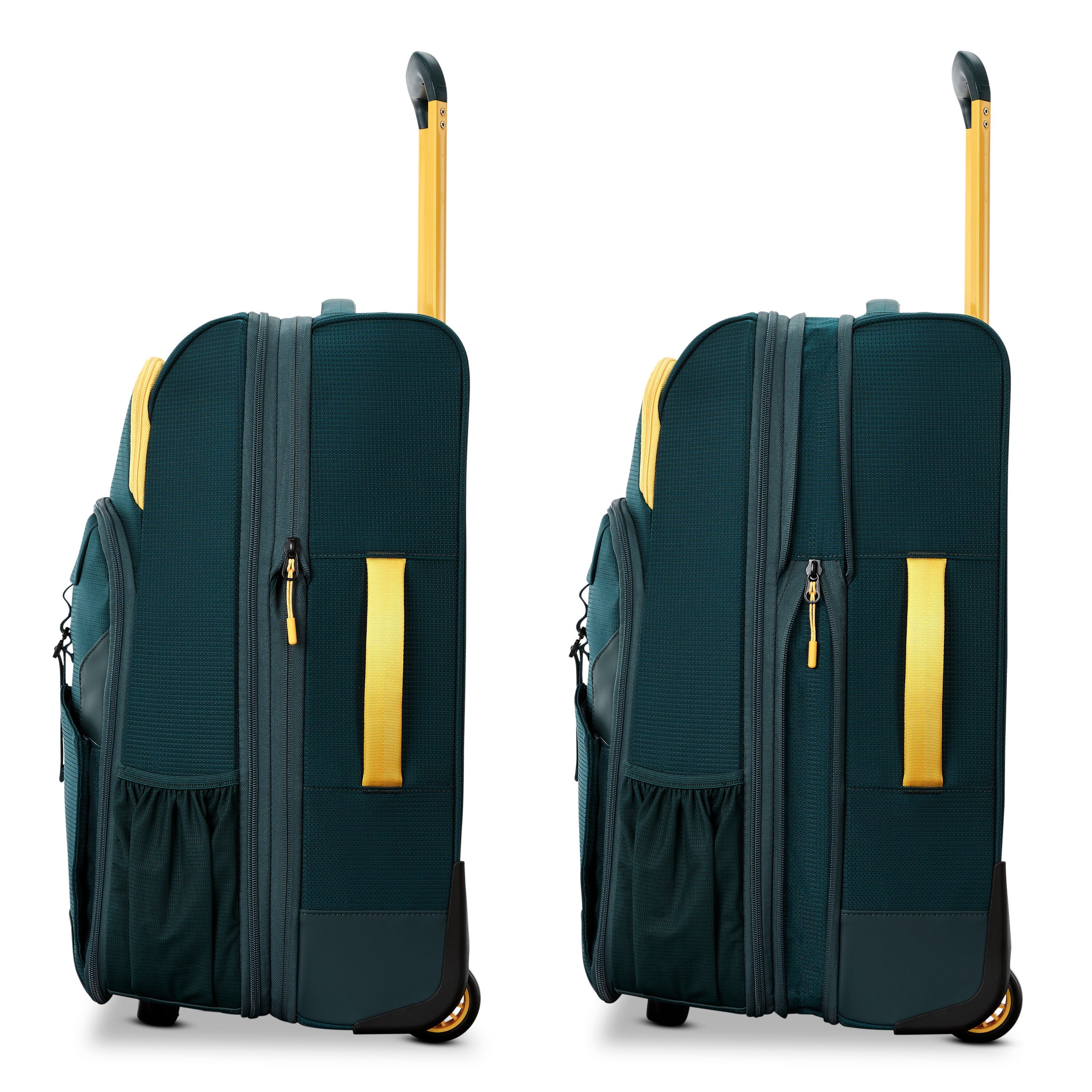 High Sierra Hi-Life Carry-On Wheeled Duffel in Green Yellow — angle view 3