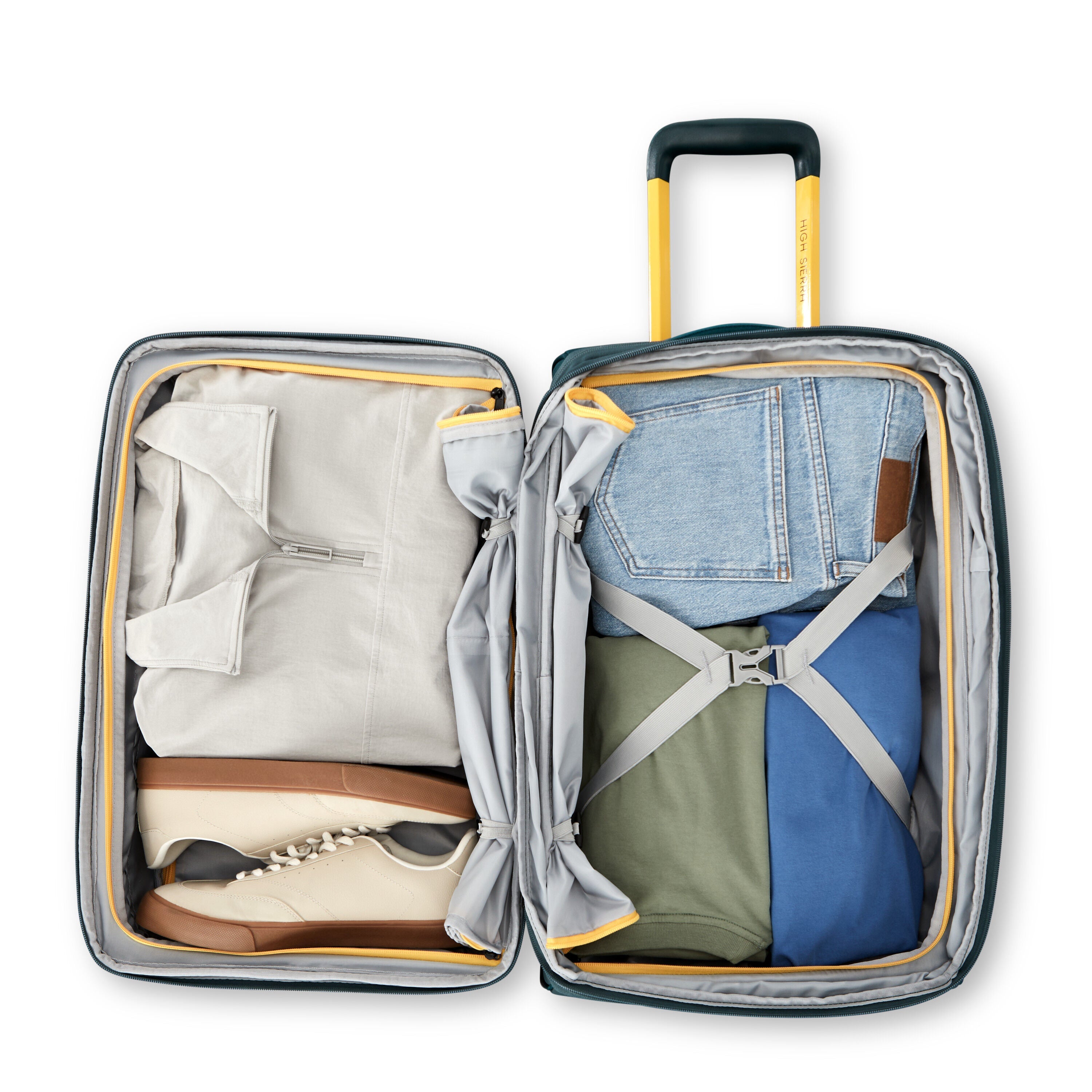 High Sierra Hi-Life Carry-On Wheeled Duffel in Green Yellow — interior view
