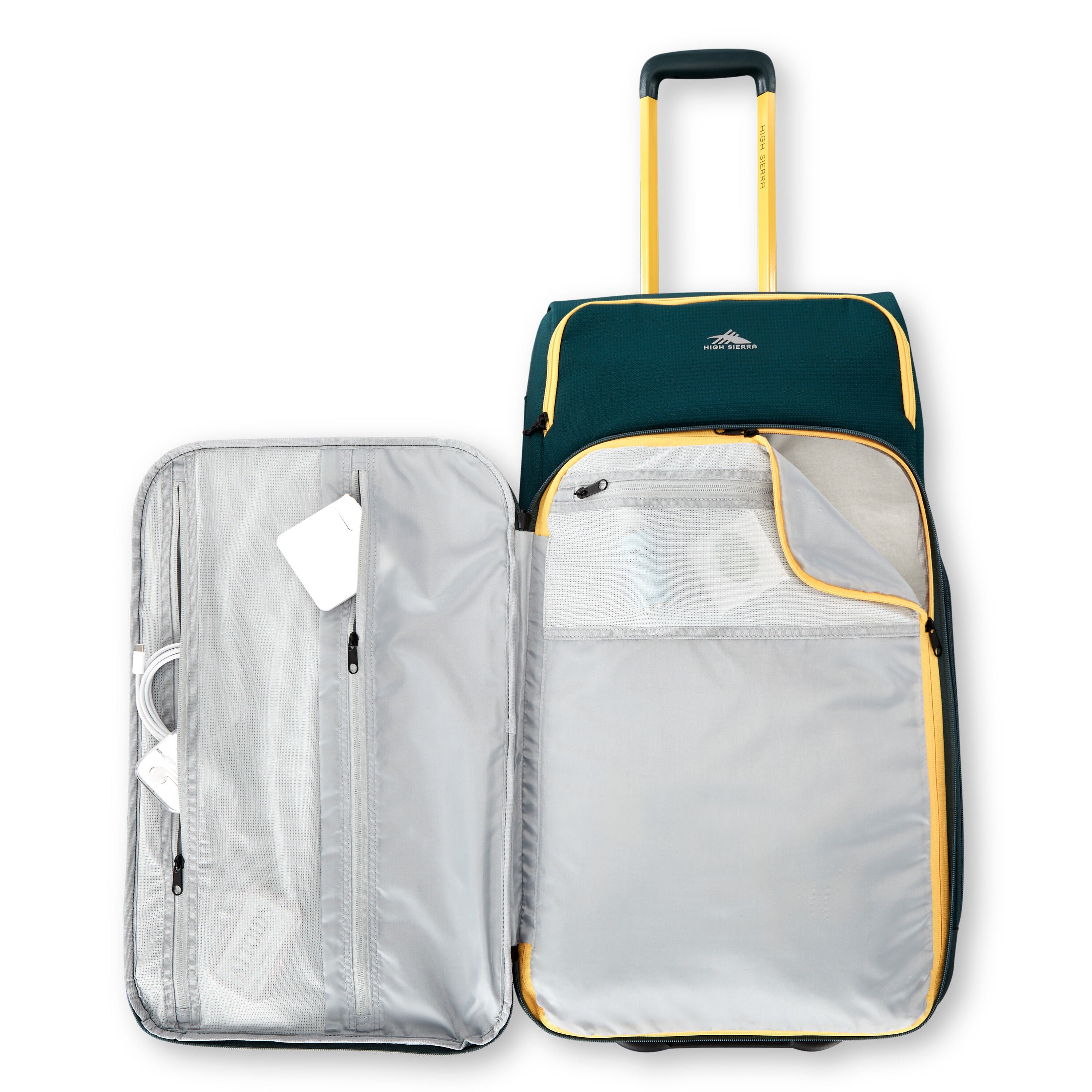High Sierra Hi-Life Medium Wheeled Duffel in Green Yellow — angle view 1