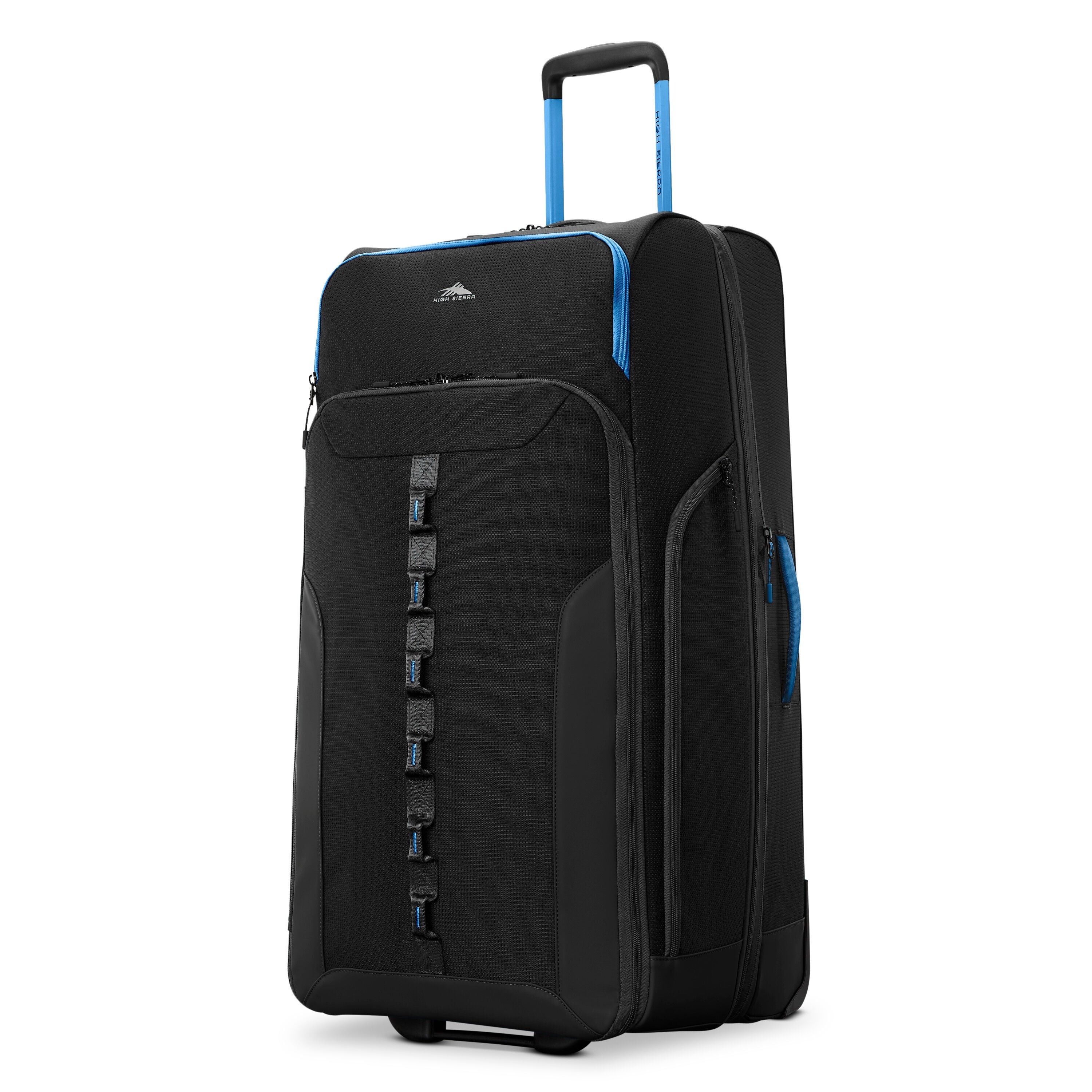 High Sierra Hi-Life Large Wheeled Duffel in Black Blue — front view