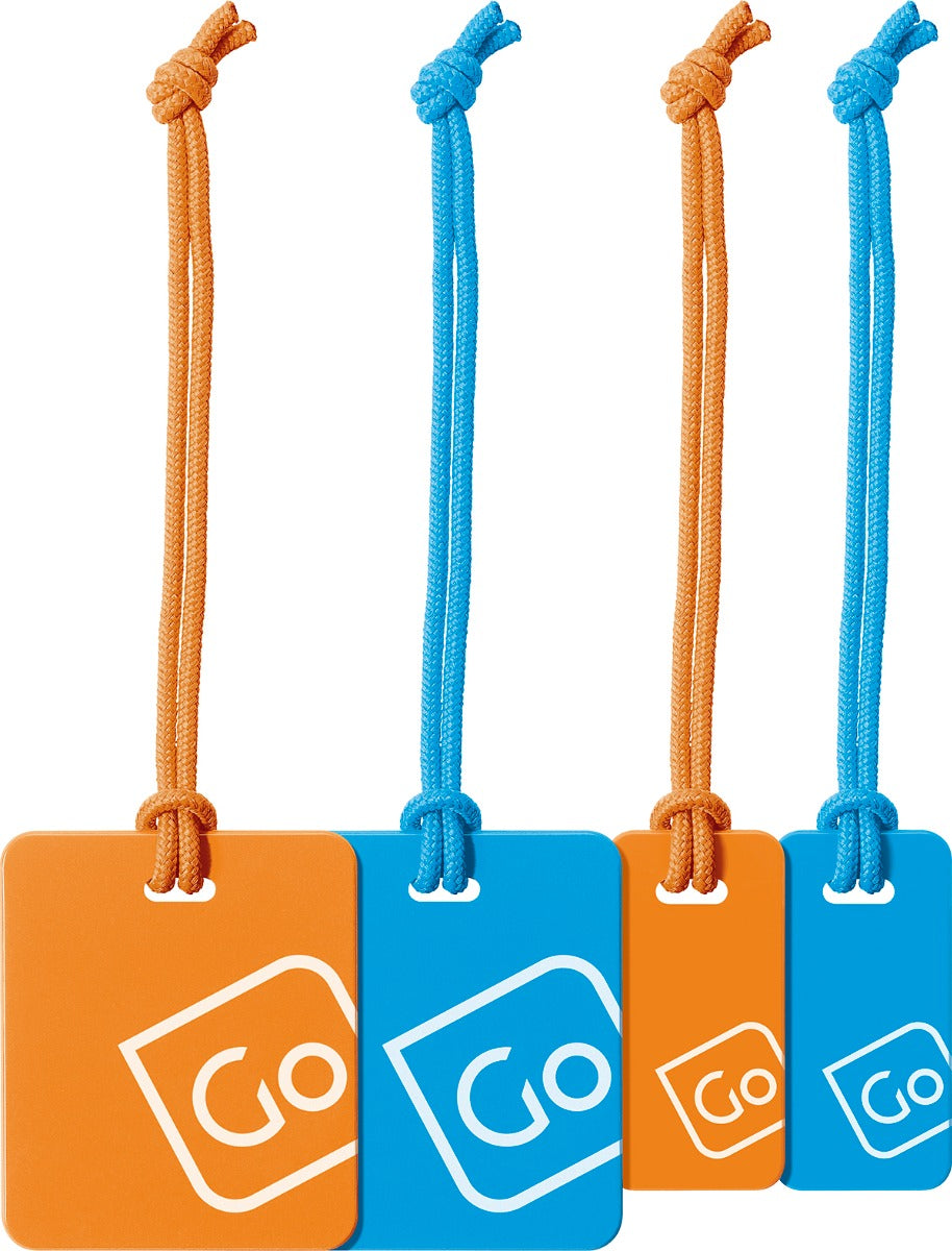 Go Travel Luggage Tags Family Pack (Set of 4) in Blue / Orange — angle view 2 # color_Blue / Orange