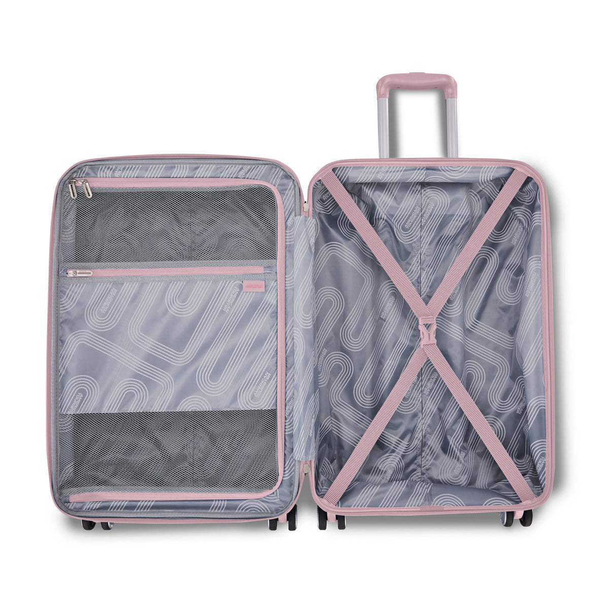 American Tourister Stratum 3.0 Carry On Spinner in Pink Blush — interior view
