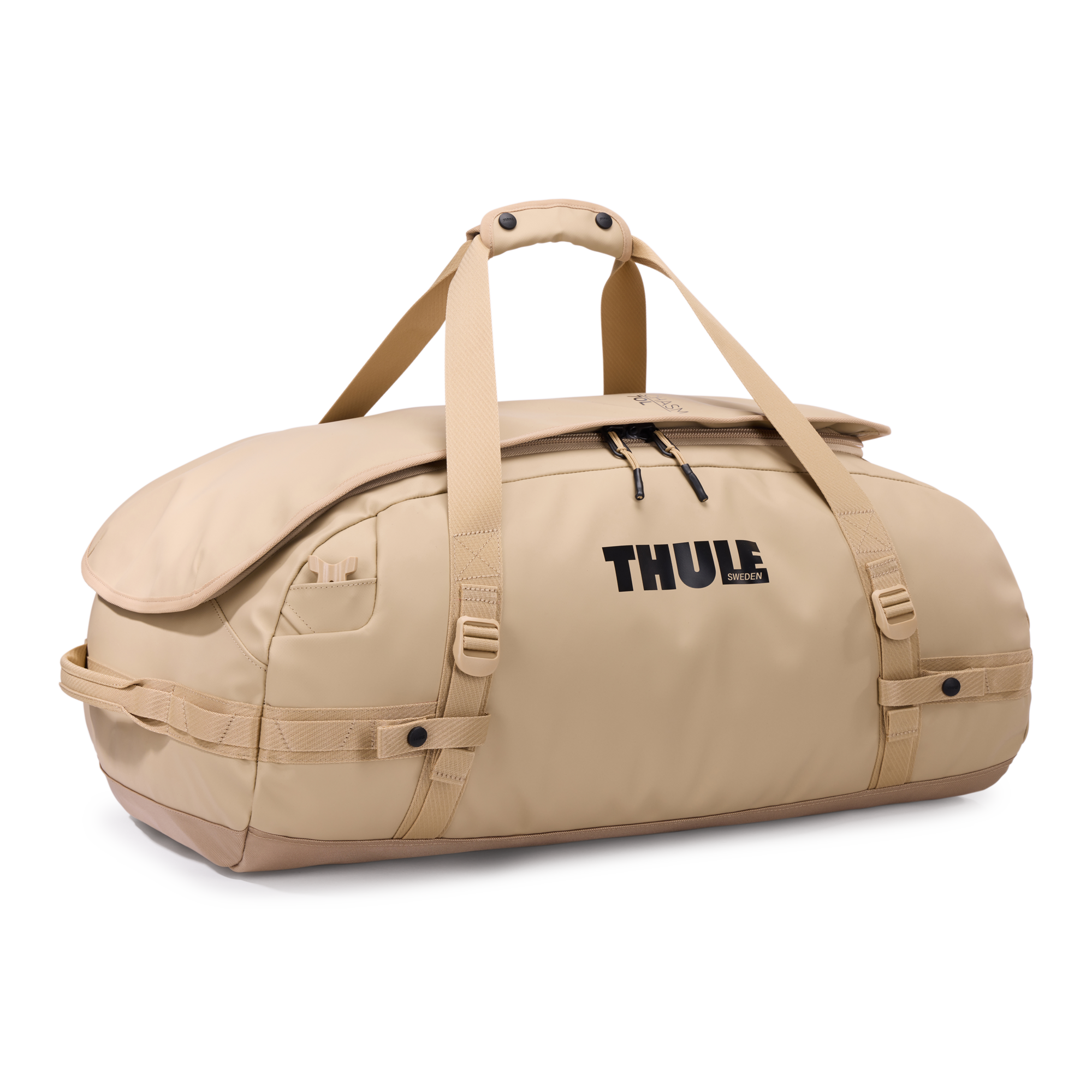 Thule Chasm 70L Duffel in Gentle Beige — front view # color_Gentle Beige