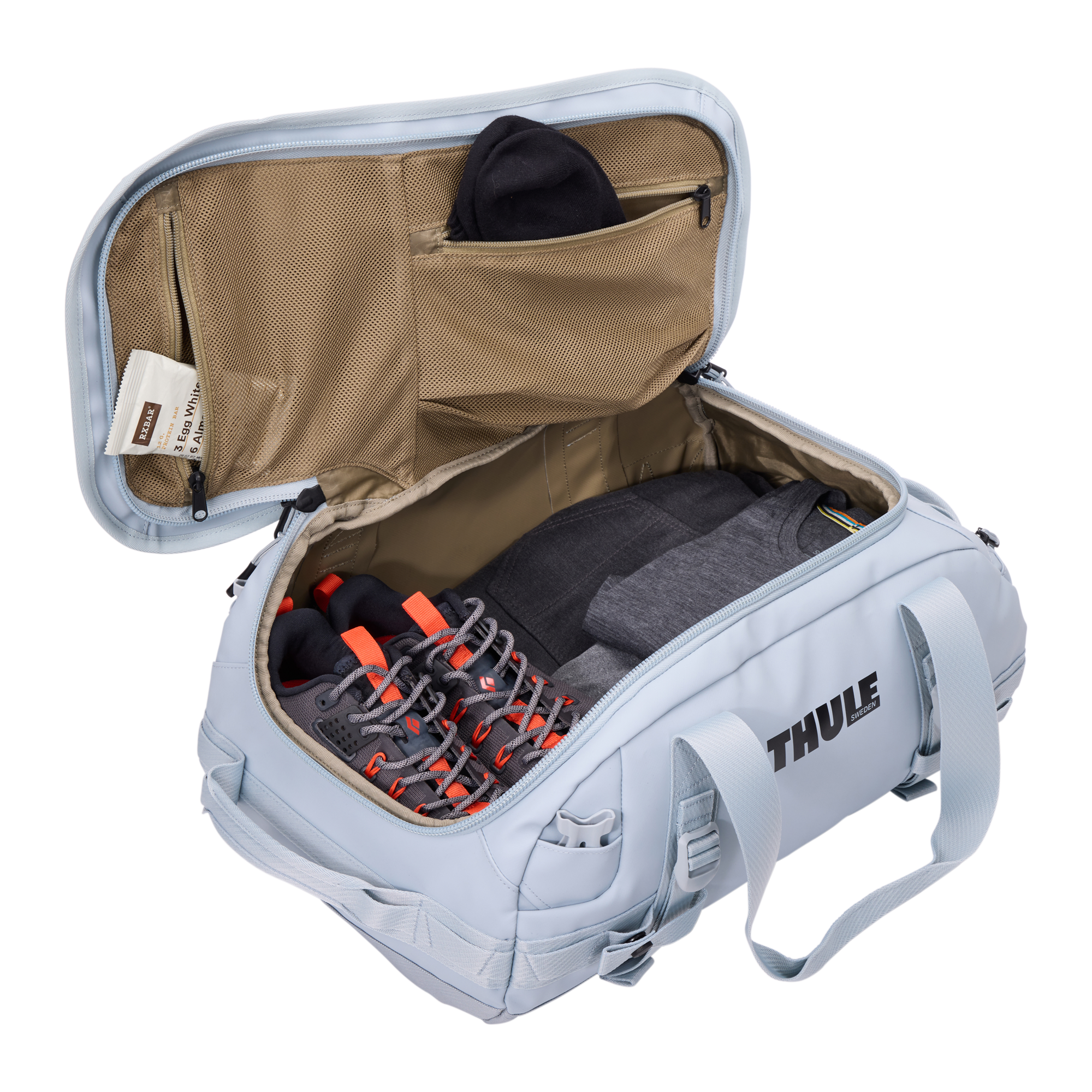 Thule Chasm 30L Duffel in Soft Blue — interior view # color_Soft Blue