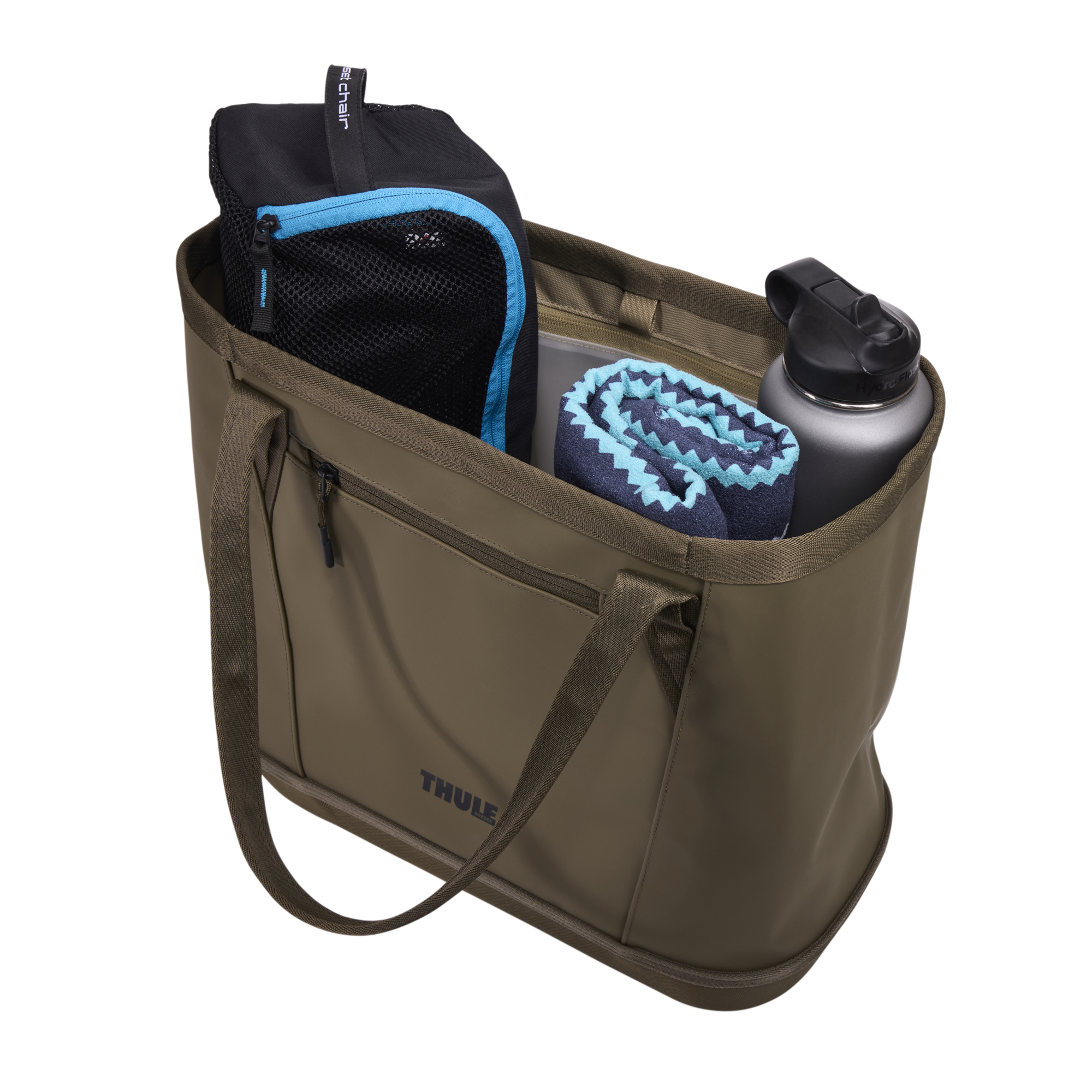 Thule Chasm Gear Tote 30L in Deep Khaki — interior view # color_Deep Khaki