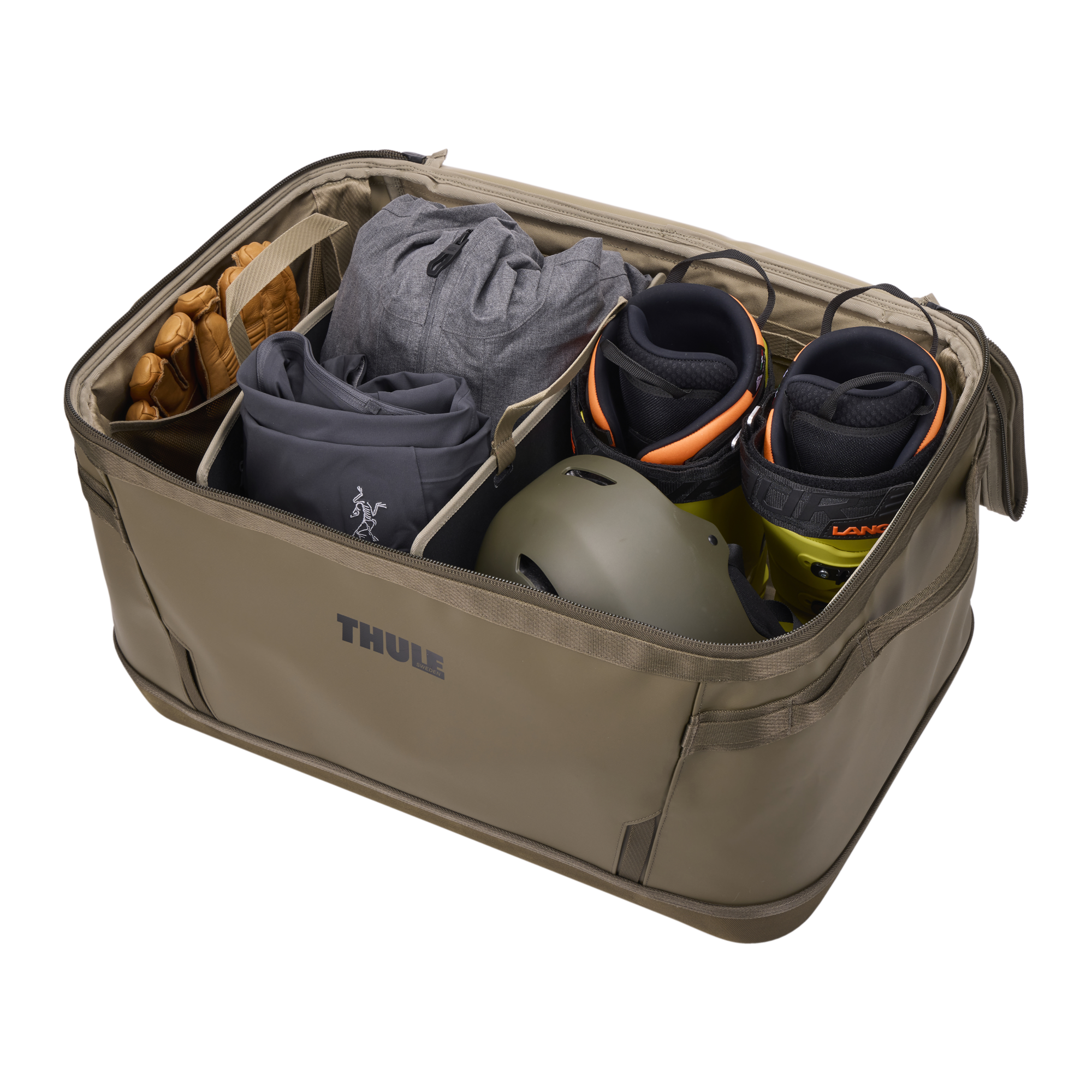 Thule Chasm Gear Hauler 80L in Deep Khaki — interior view # color_Deep Khaki