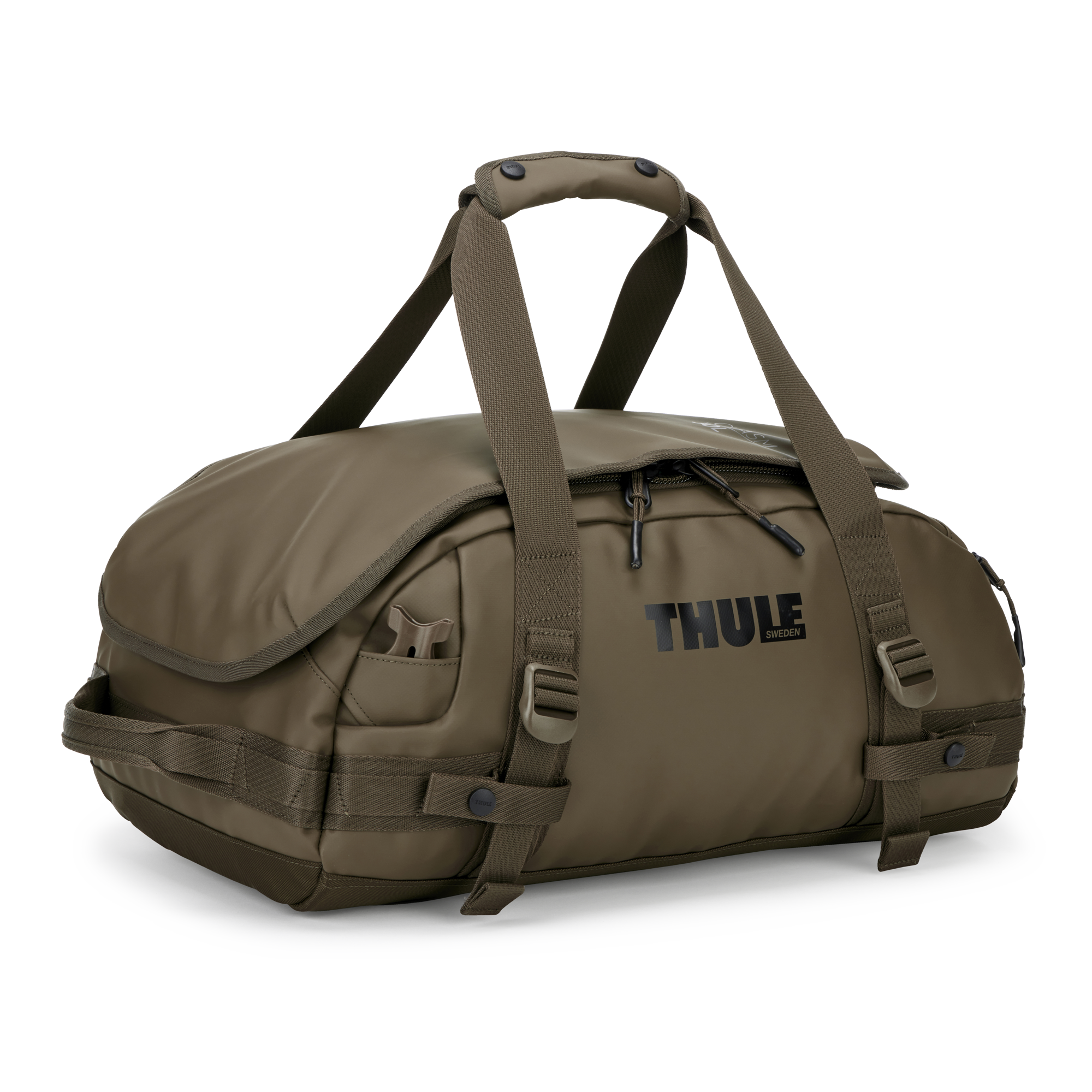 Thule Chasm 30L Duffel in Deep Khaki — front view # color_Deep Khaki