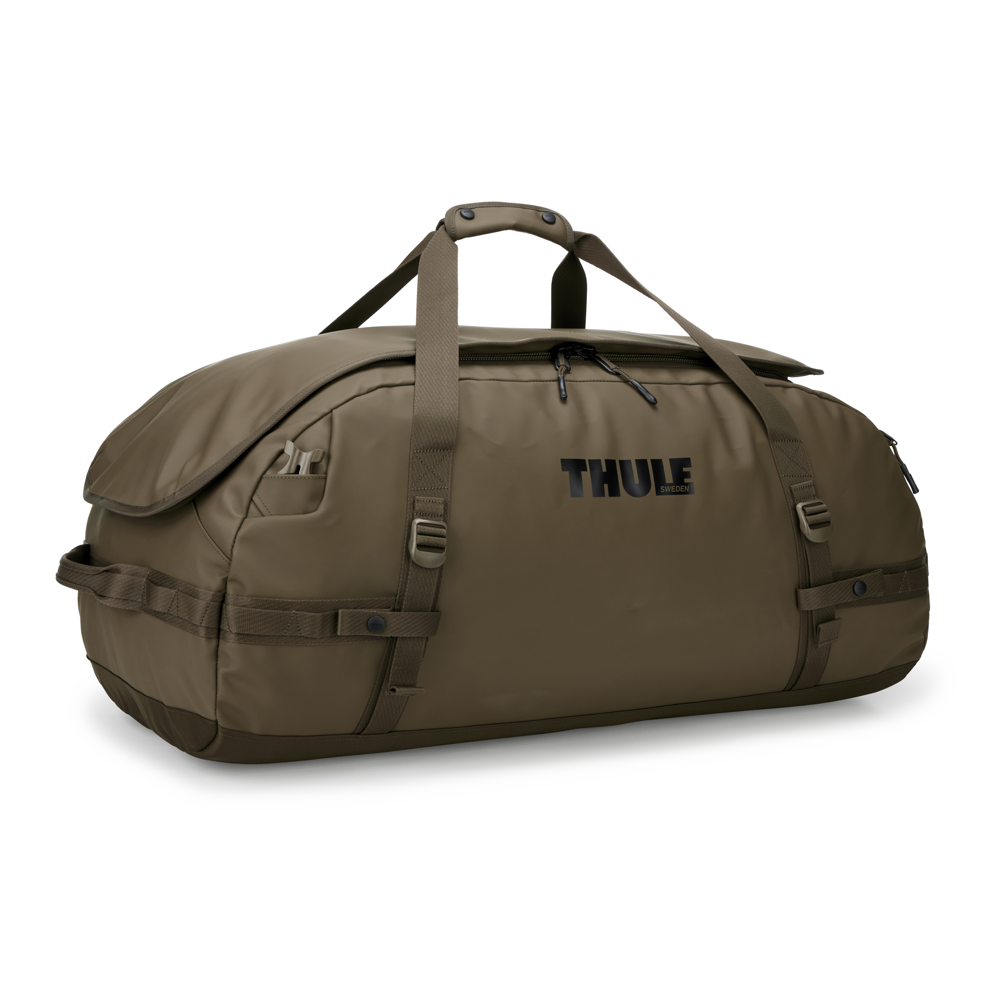 Thule Chasm 90L Duffel in Deep Khaki — front view # color_Deep Khaki