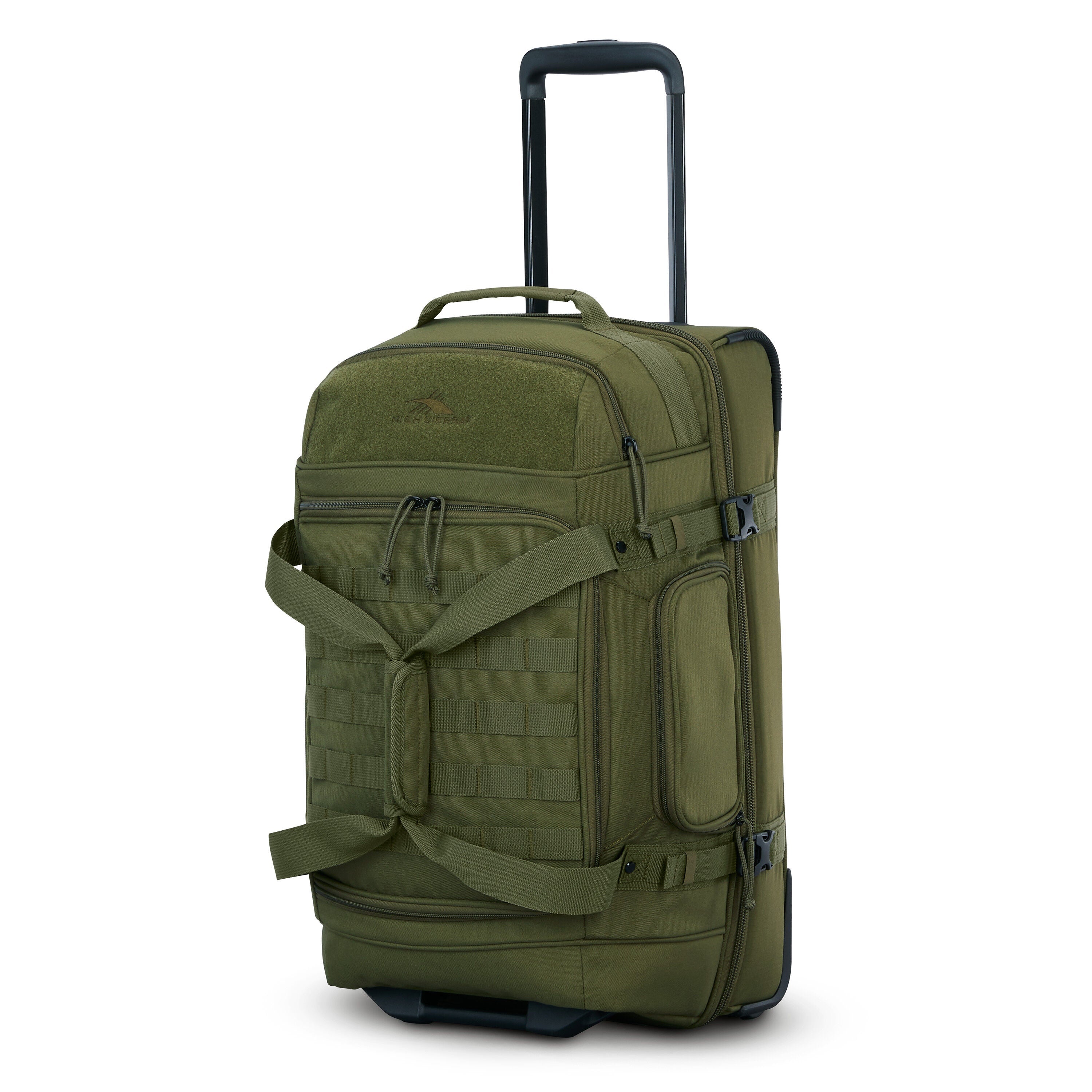 High Sierra Pathsetter Carry-On Wheeled Duffel in Moss — front view
