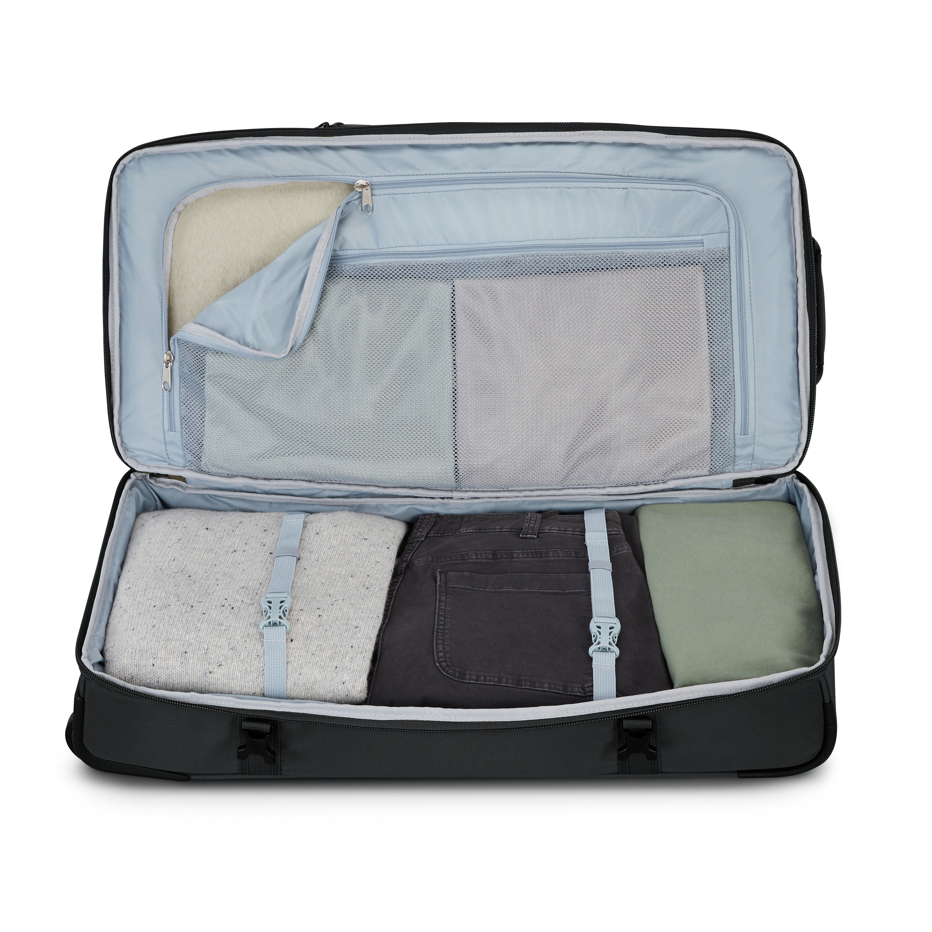 High Sierra Pathsetter Large Wheeled Duffel in Black — interior view 2