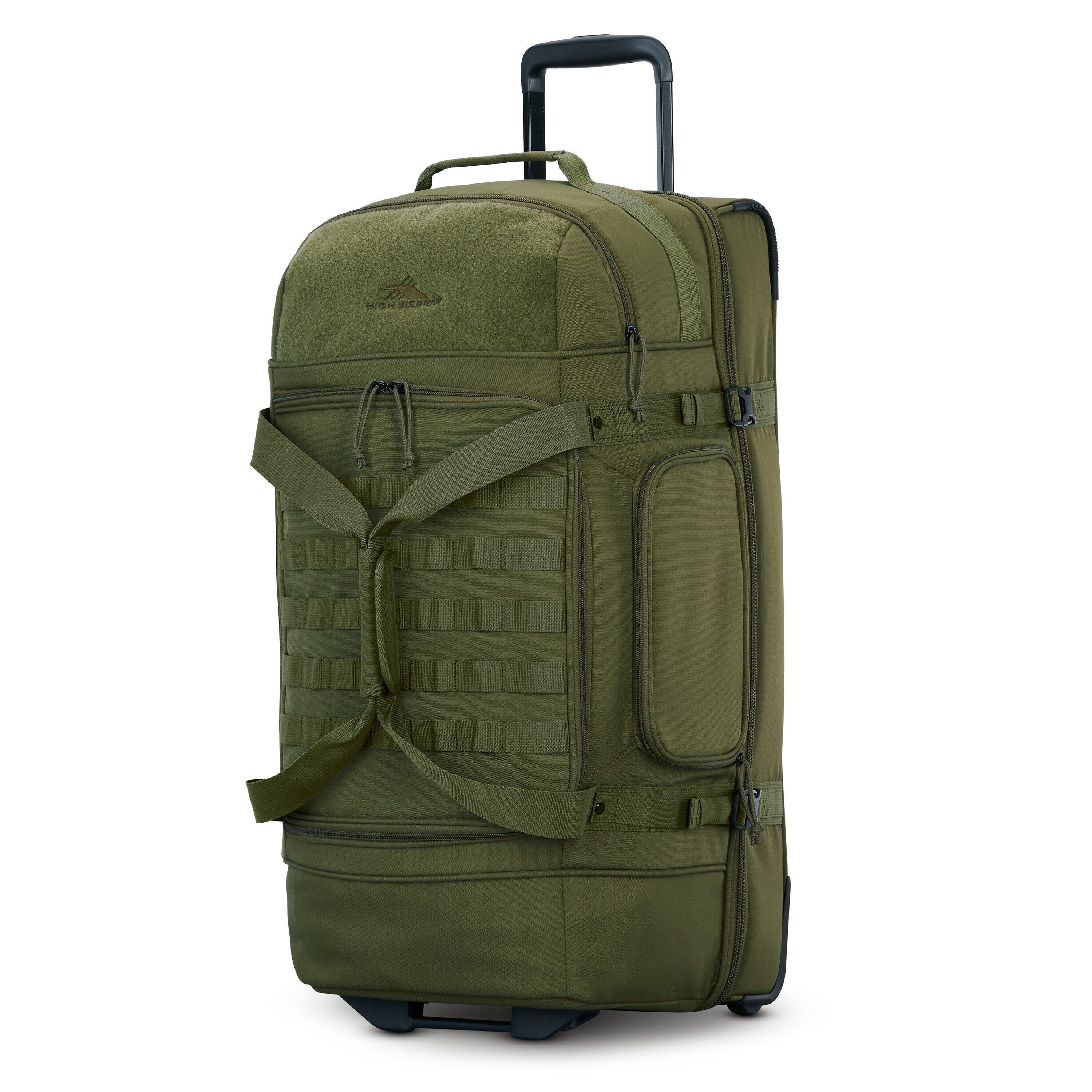 High Sierra Pathsetter Large Wheeled Duffel in Moss — front view
