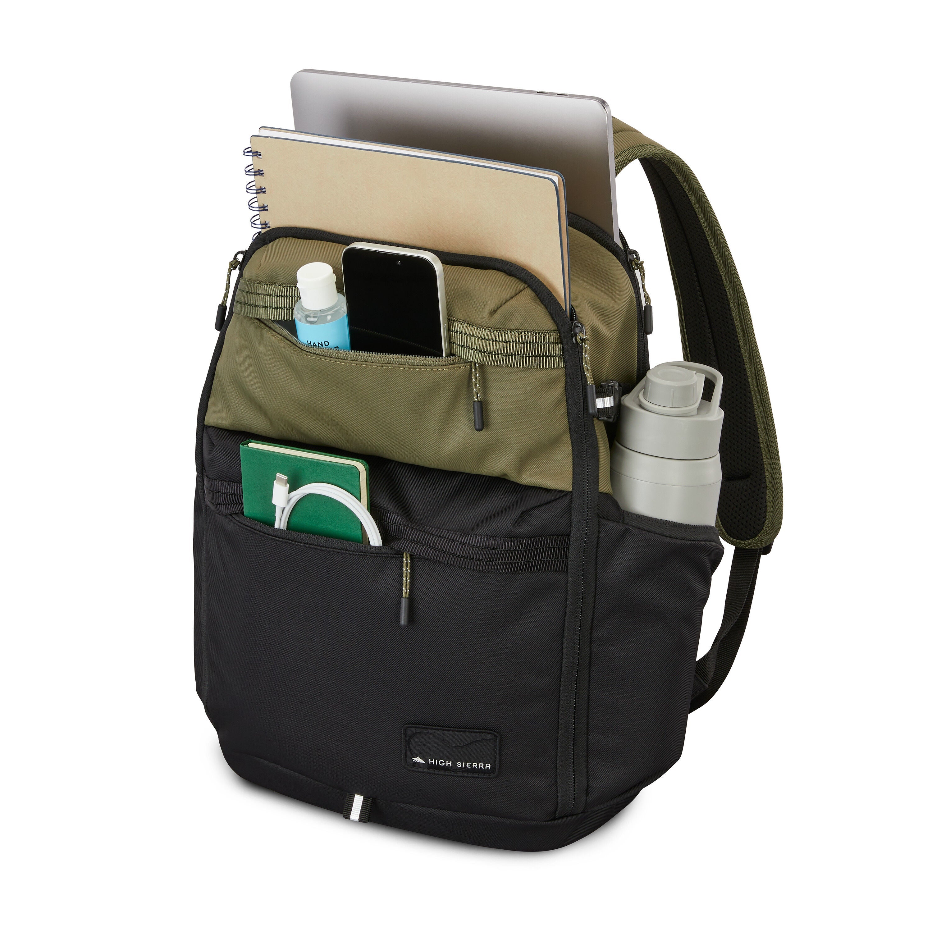 High Sierra 24/7 Pro Backpack in Olive Black — interior view