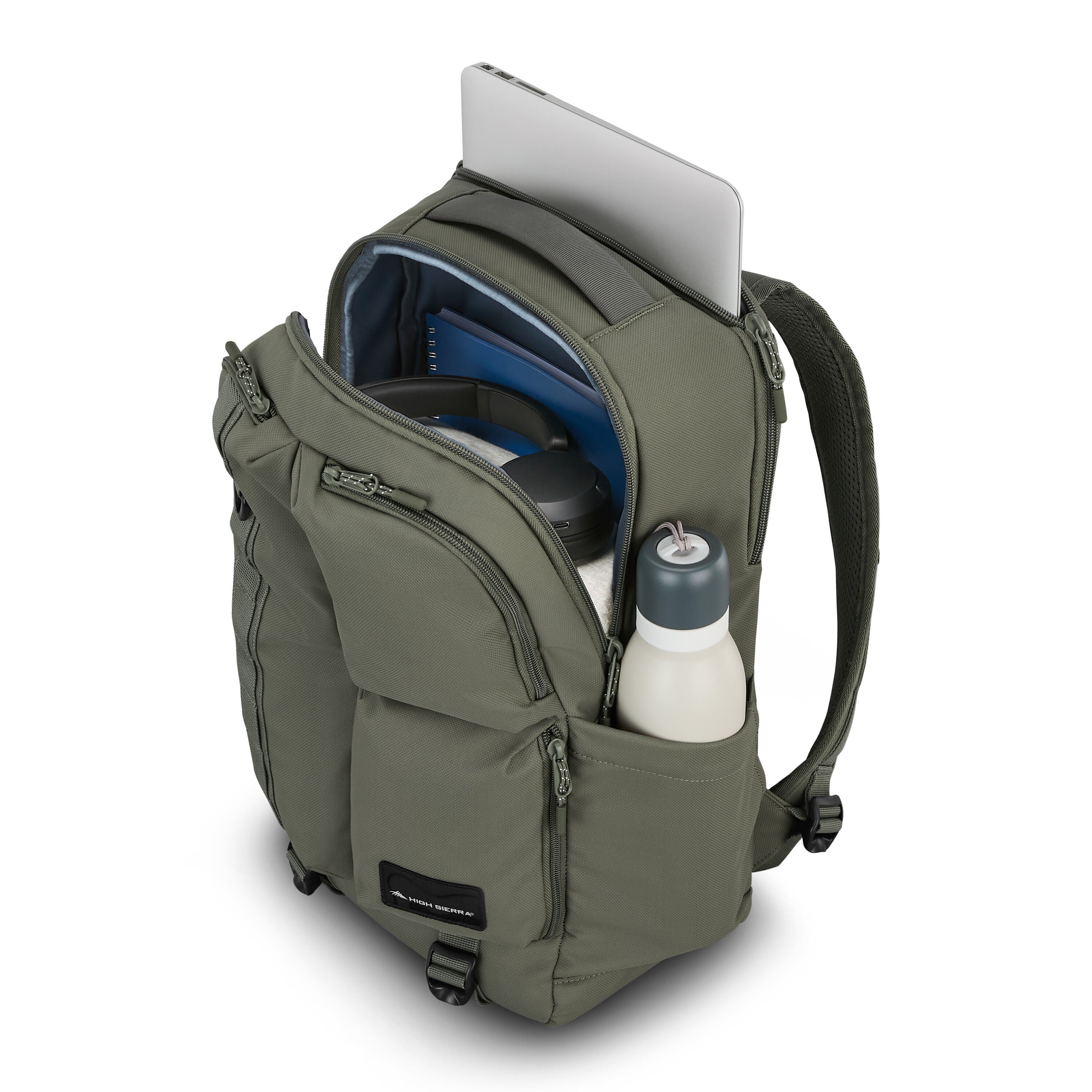 High Sierra Lineage Backpack in Olive — interior view