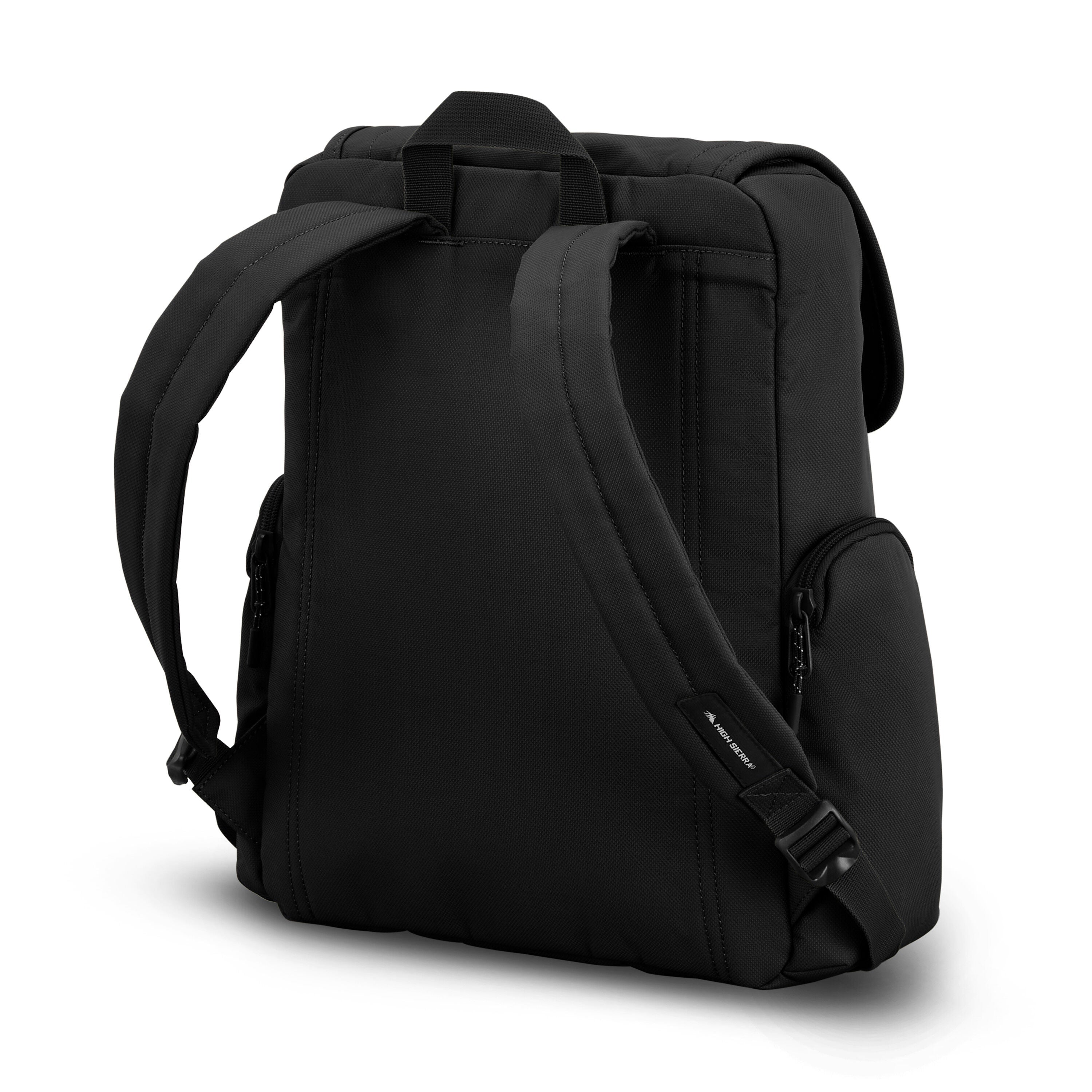 High Sierra Lineage Flap Backpack in Black — back view