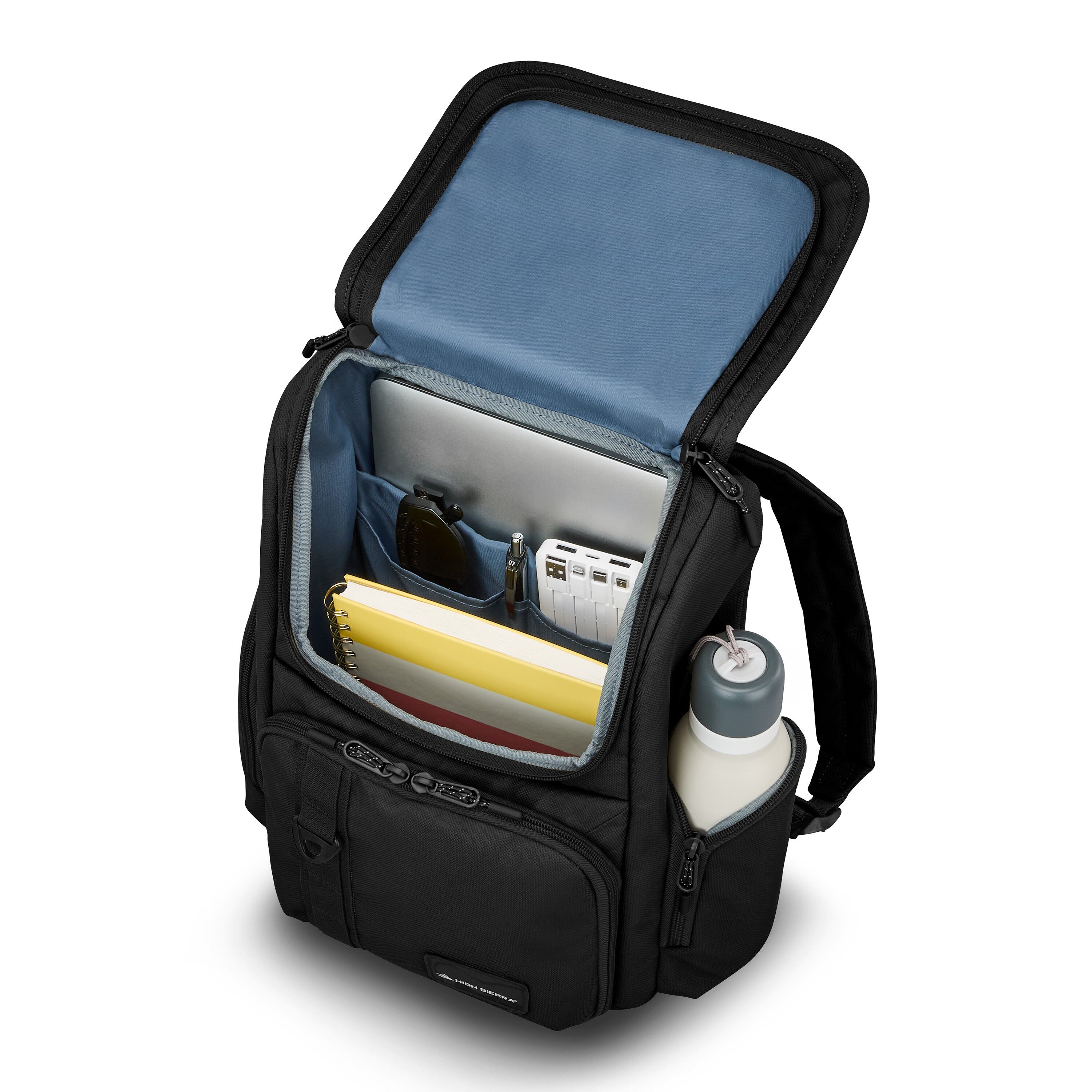 High Sierra Lineage Flap Backpack in Black — interior view