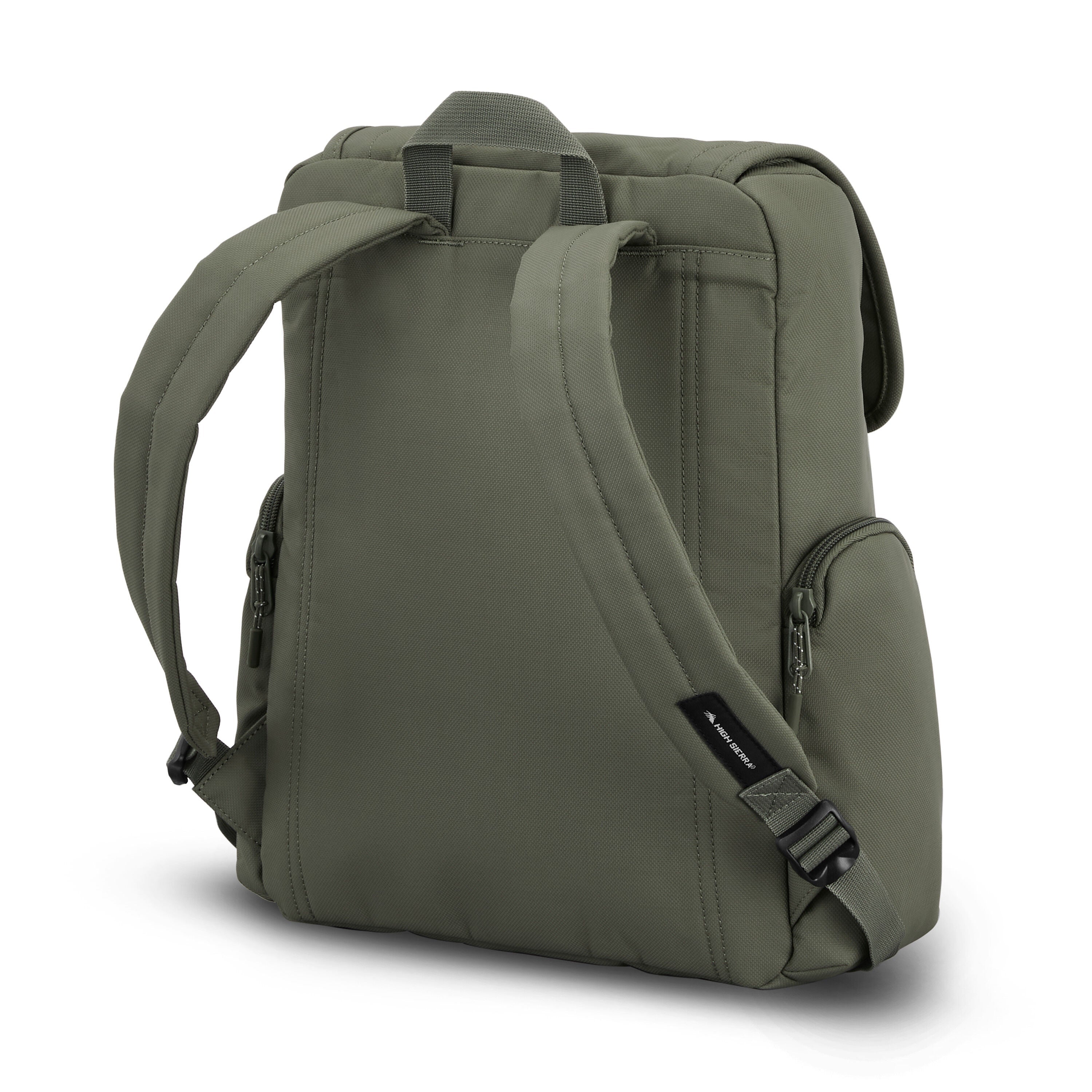 High Sierra Lineage Flap Backpack in Olive — back view