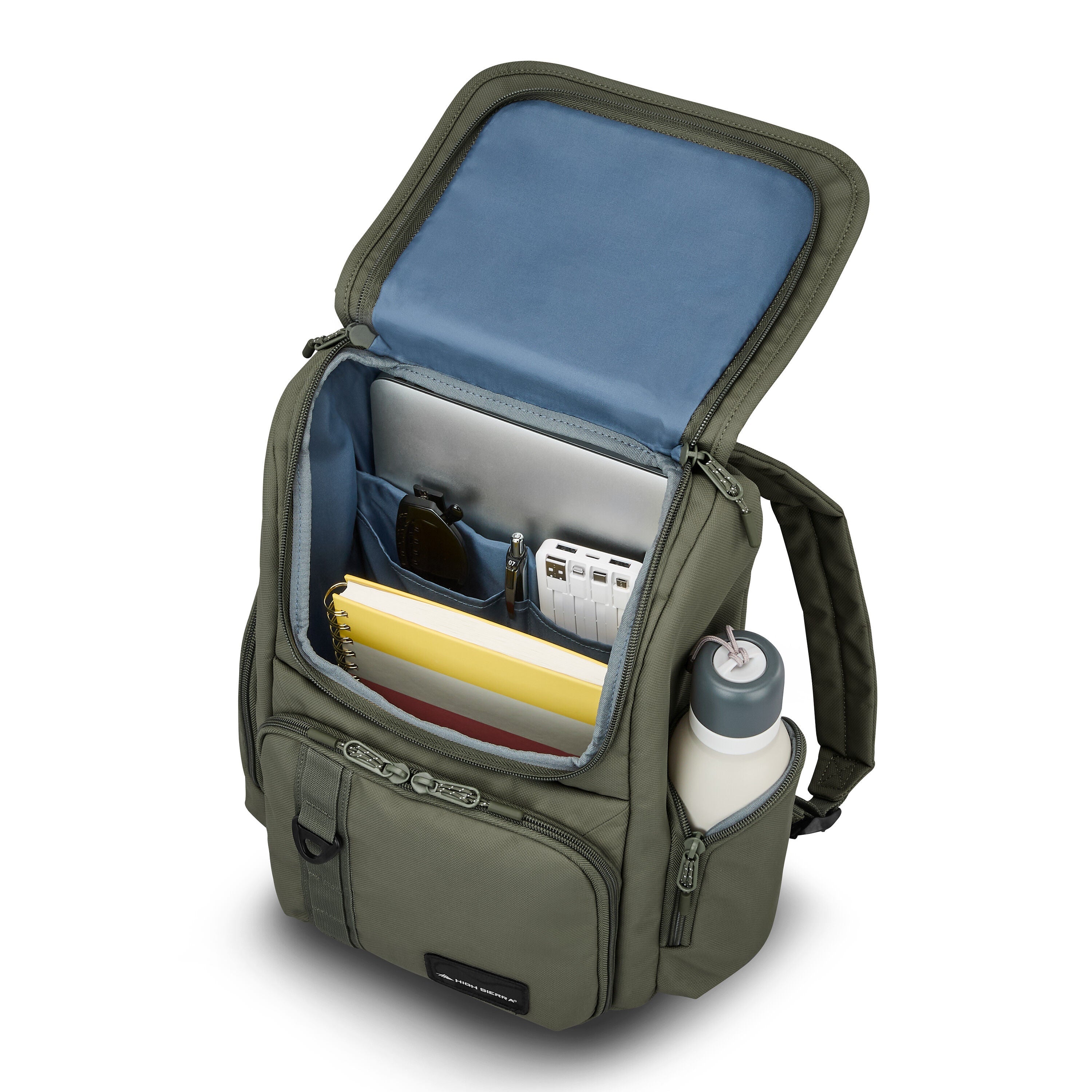 High Sierra Lineage Flap Backpack in Olive — interior view