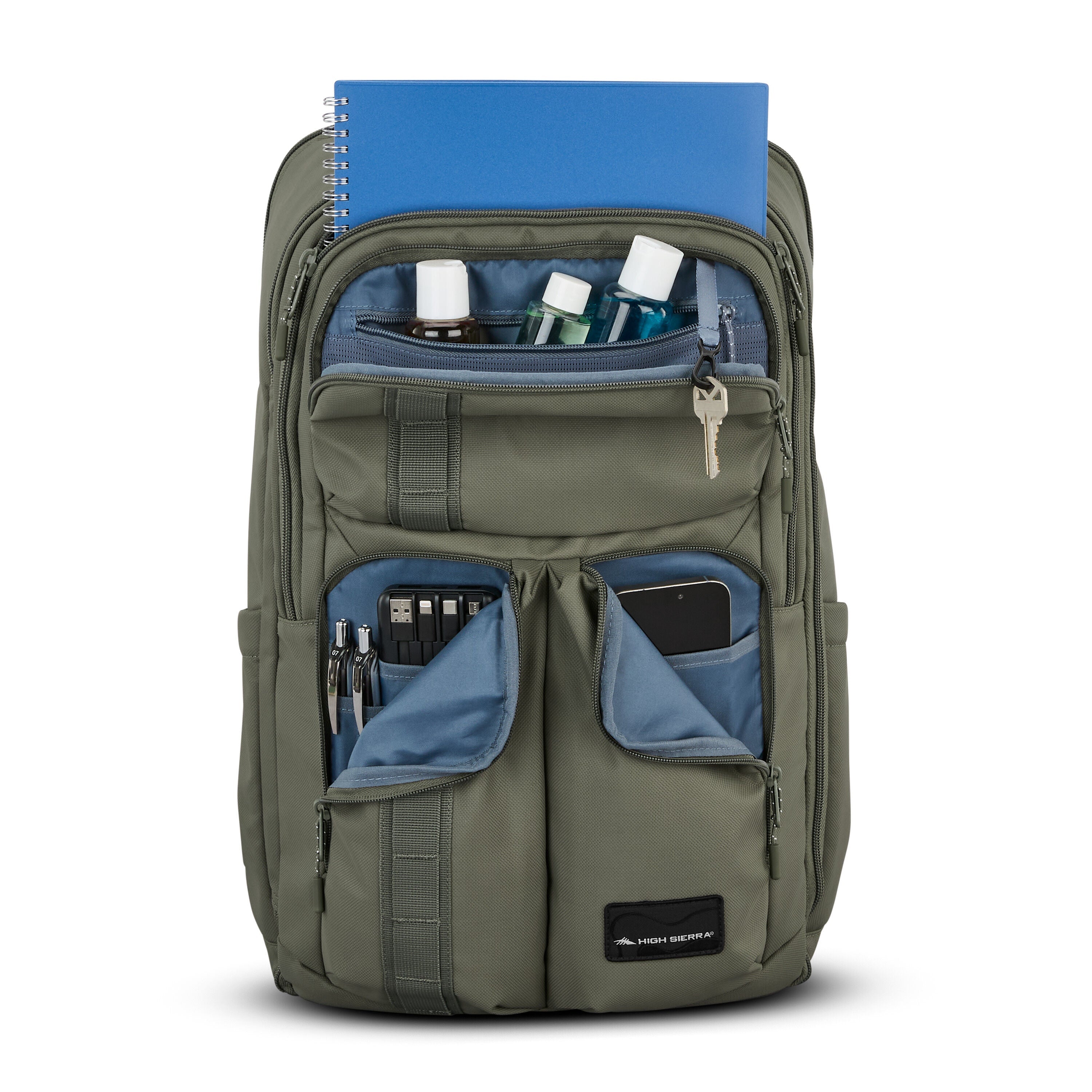 High Sierra Lineage Travel Backpack in Olive — angle view 1