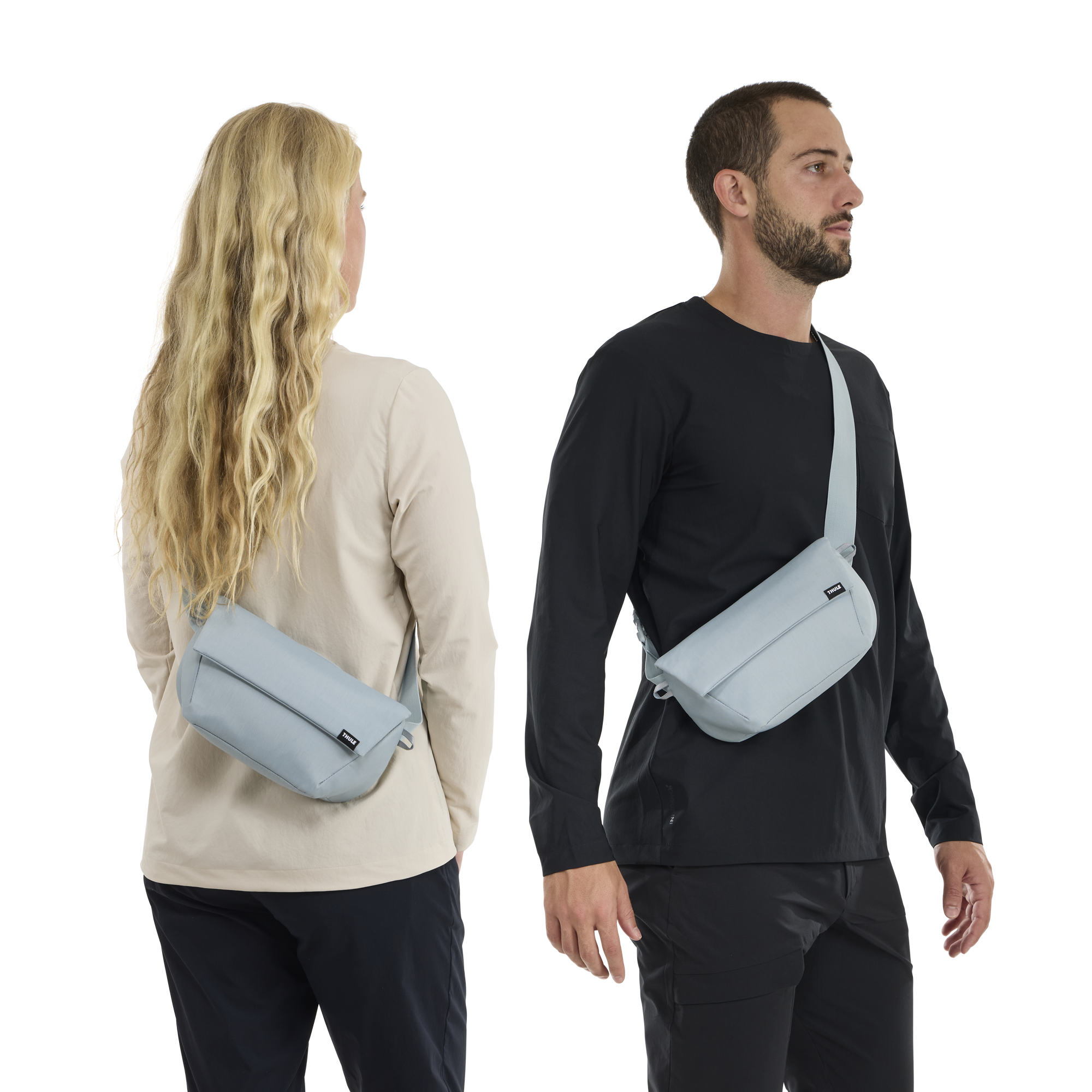 Thule EnRoute Sling Bag 2L in Soft Blue/Darkest Blue — lifestyle # color_Soft Blue/Darkest Blue