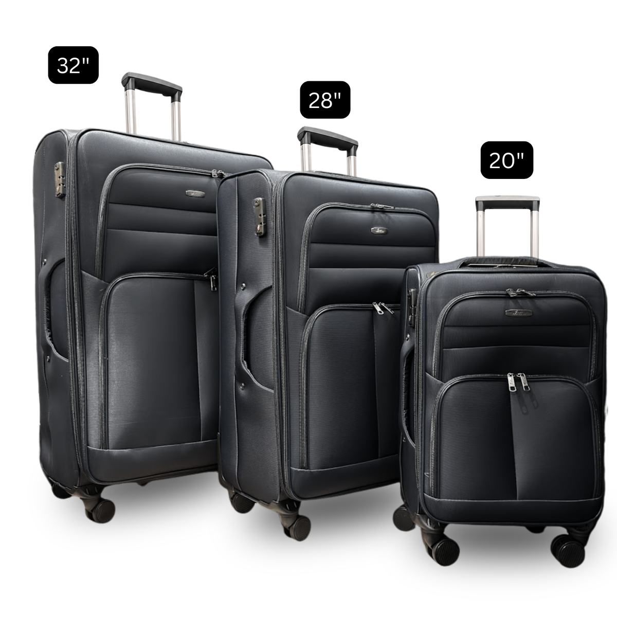 Camel Mountain 9122 Softside Expandable Spinner Luggage in Black — size comparison