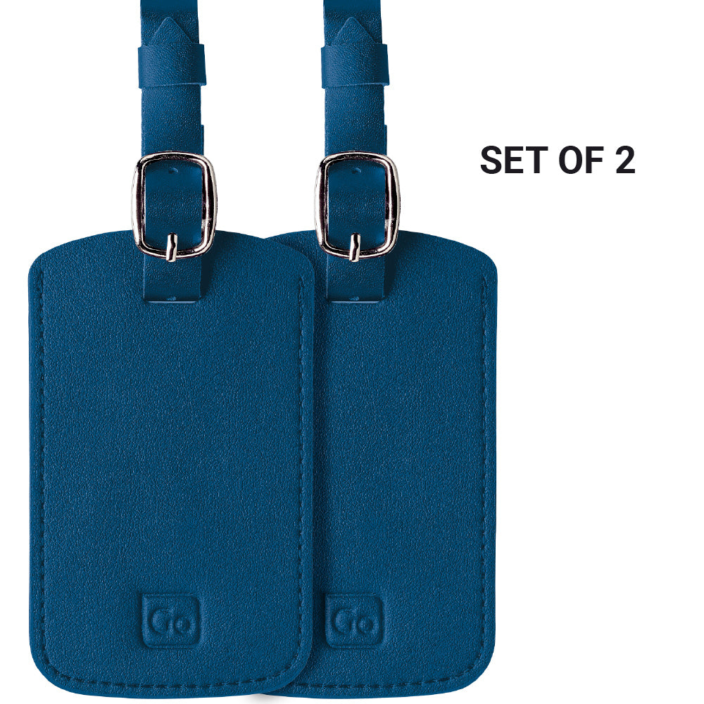 Go Travel Classic Tags Luggage Label (Set of 2) in Blue — back view # color_Blue