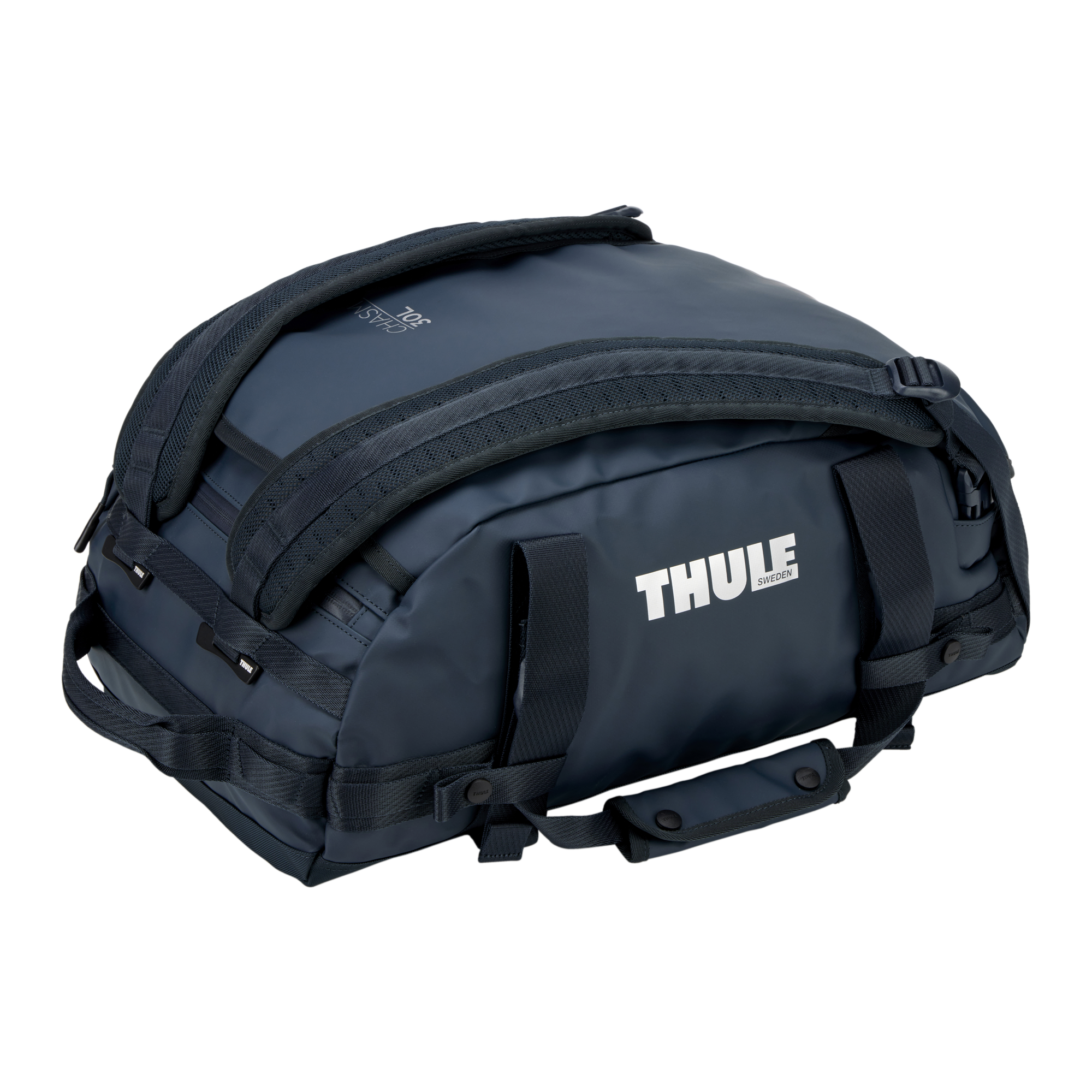 Thule Chasm 30L Duffel in Darkest Blue — angle view 2 # color_Darkest Blue