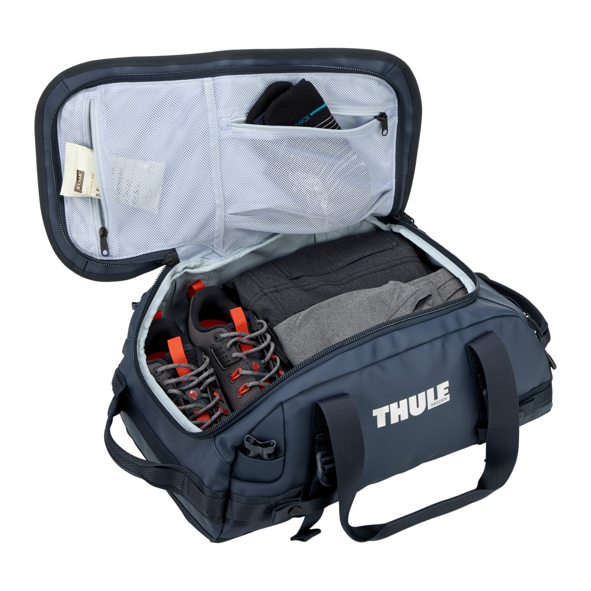Thule Chasm 30L Duffel in Darkest Blue — interior view # color_Darkest Blue
