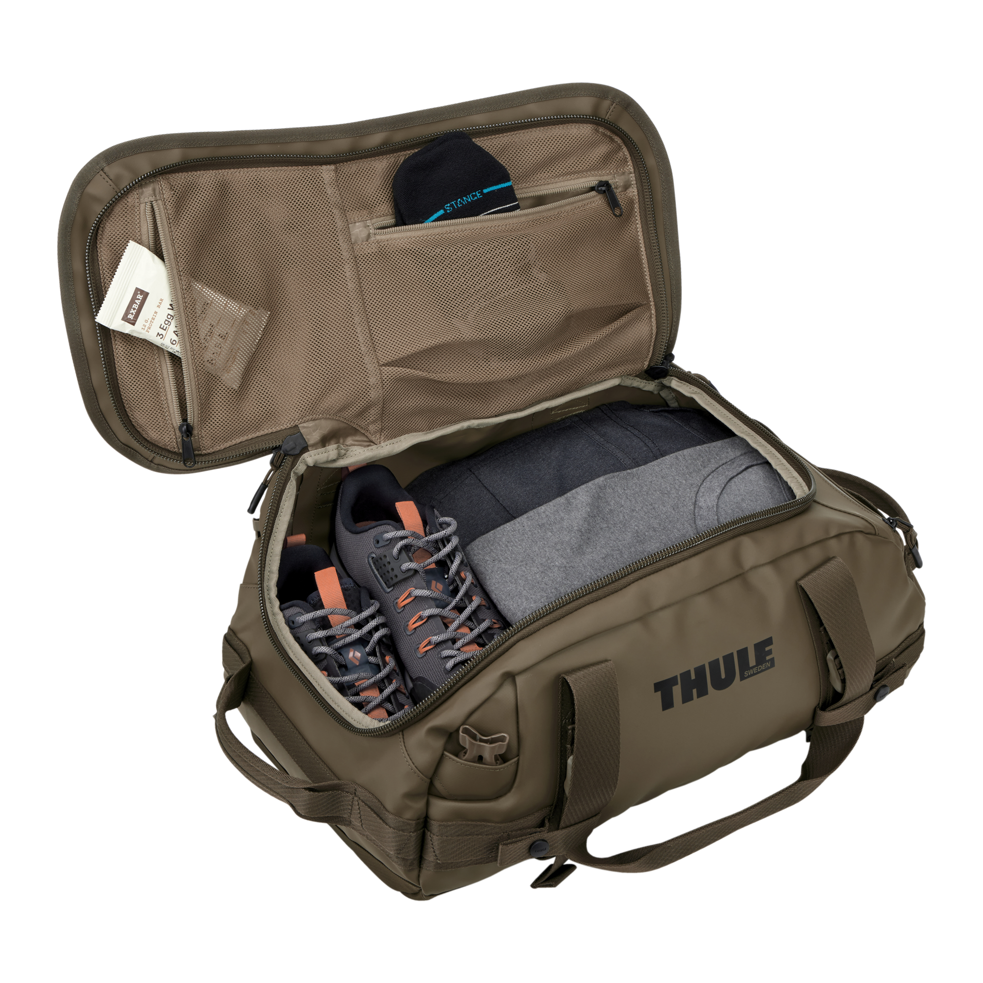 Thule Chasm 30L Duffel in Deep Khaki — interior view # color_Deep Khaki