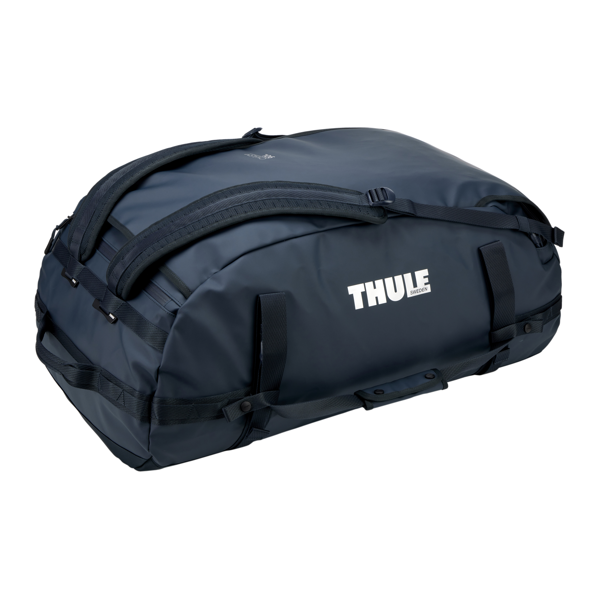 Thule Chasm 90L Duffel in Darkest Blue — angle view 2 # color_Darkest Blue