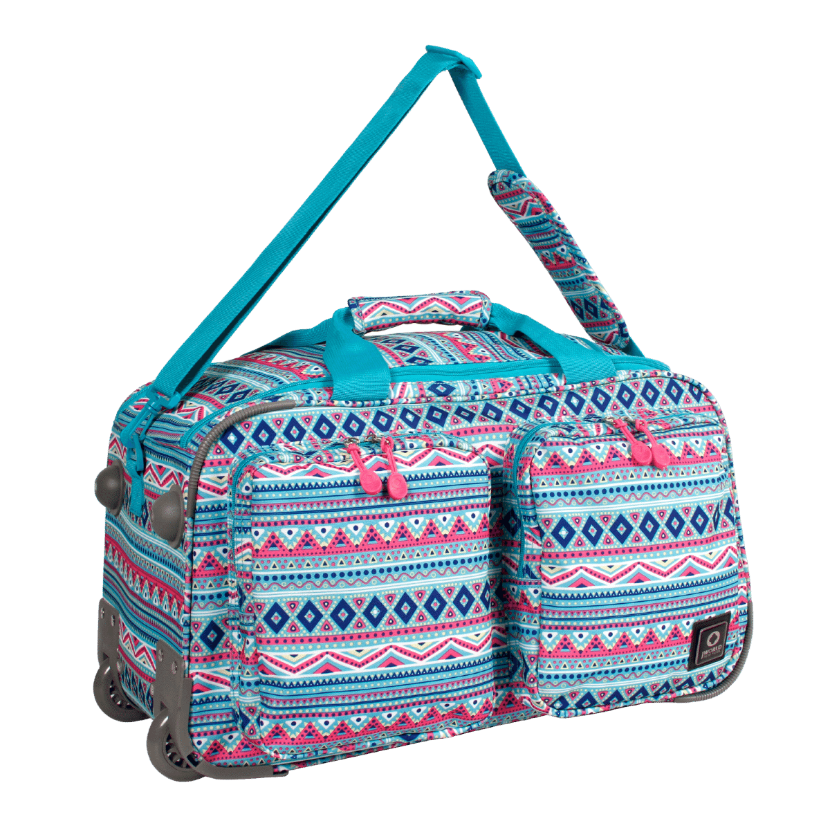 J World Duane Rolling Duffel Bag in Mint Tribal — front view 3 # color_Mint Tribal